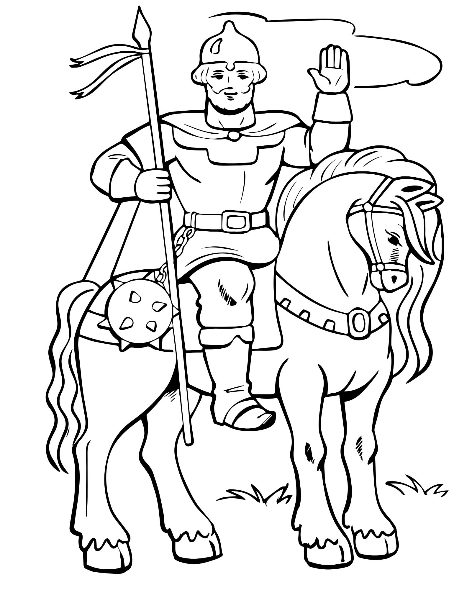 Богатырь на коне раскраска для детей