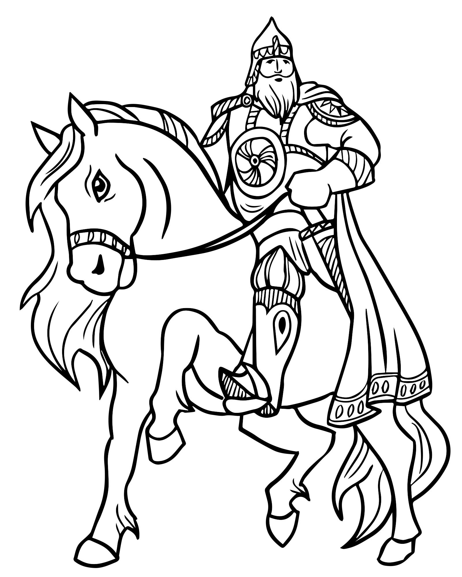 Русский богатырь на коне раскраска для детей