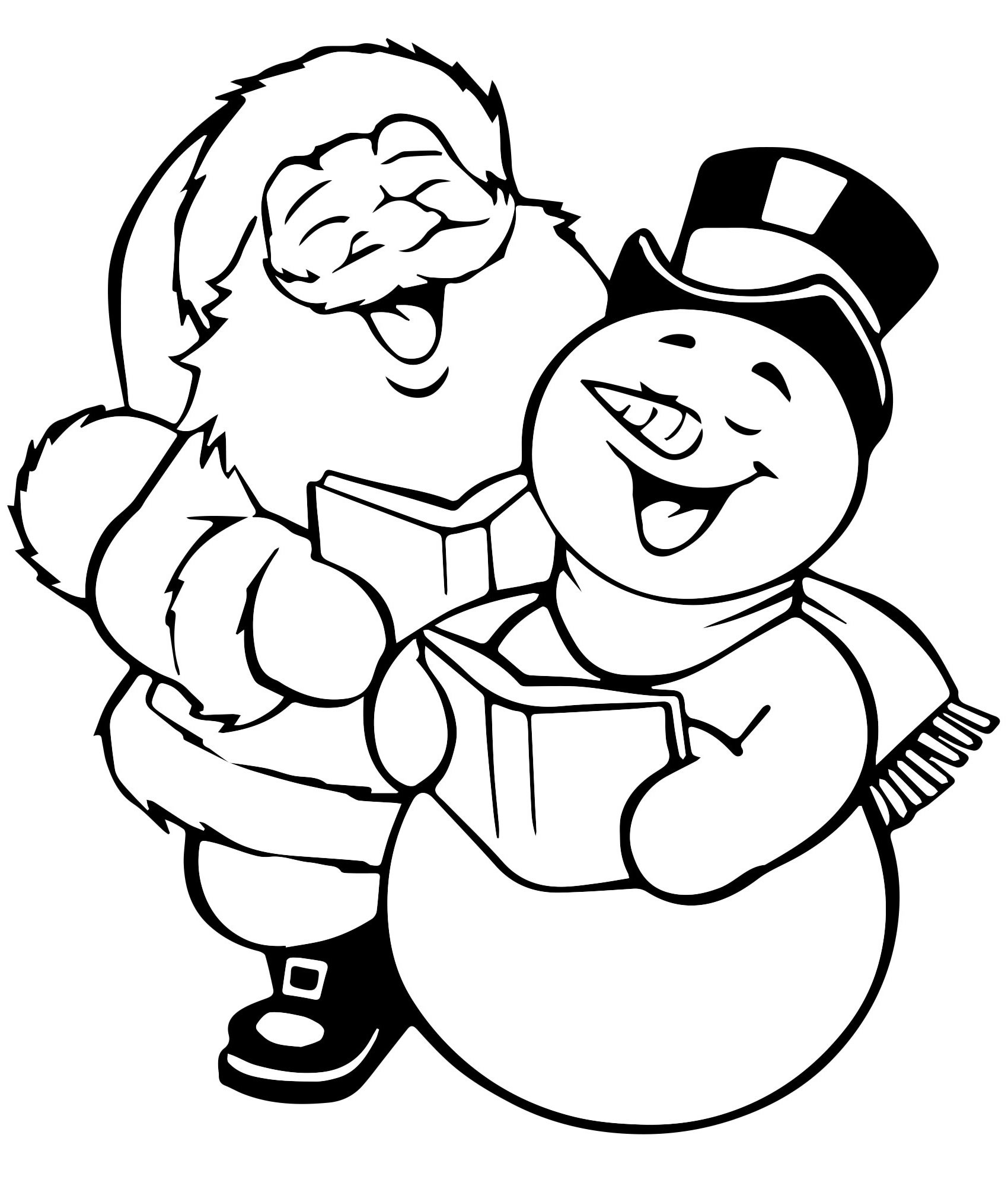 Дед Мороз и снеговик раскраска для детей