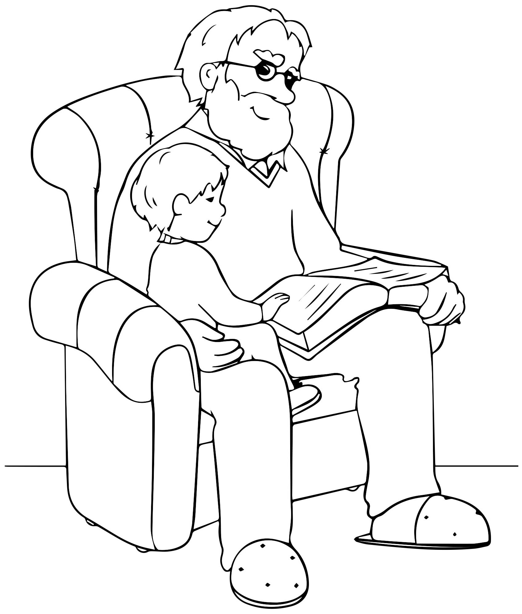 Дедушка и внук раскраска для детей