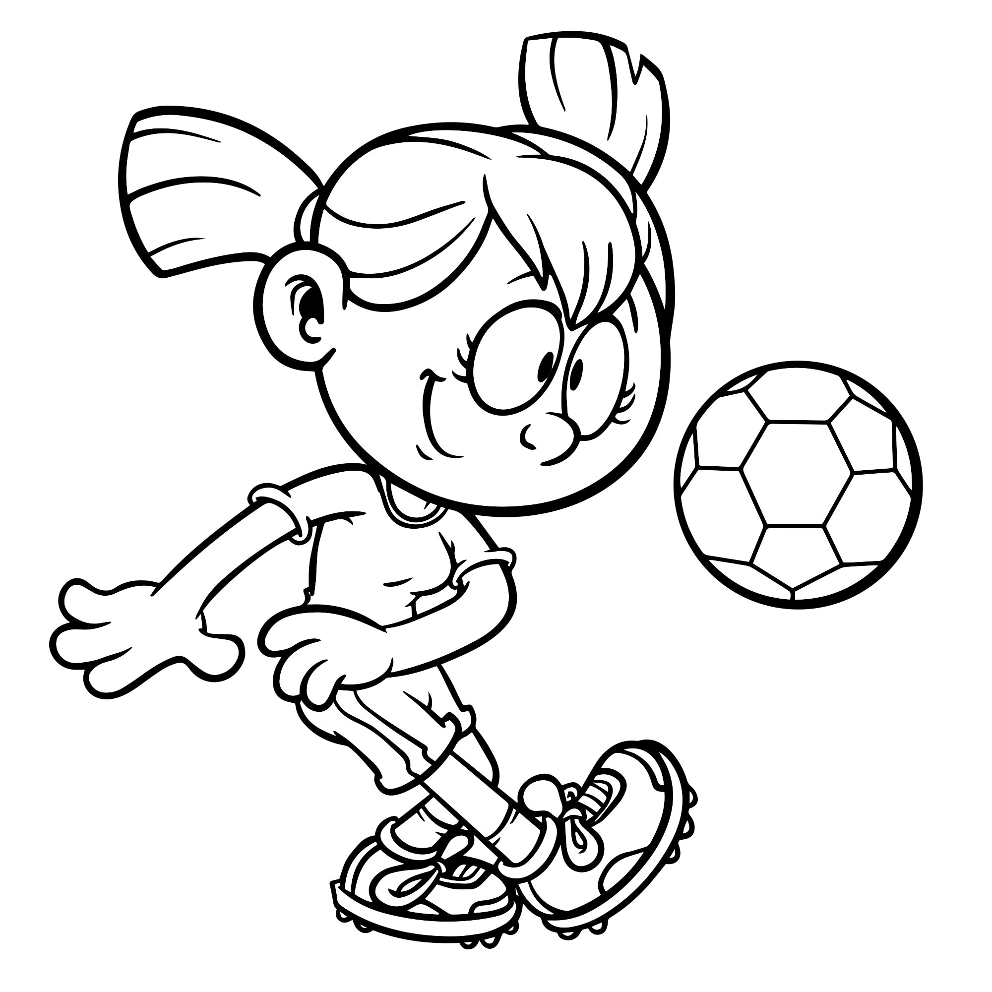 Девочка играет в футбол раскраска для детей