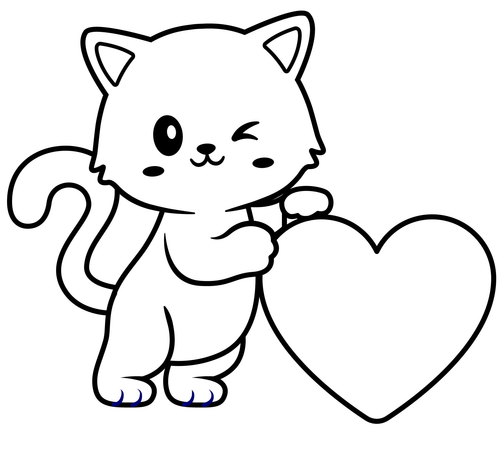 Кот с сердцем раскраска для детей