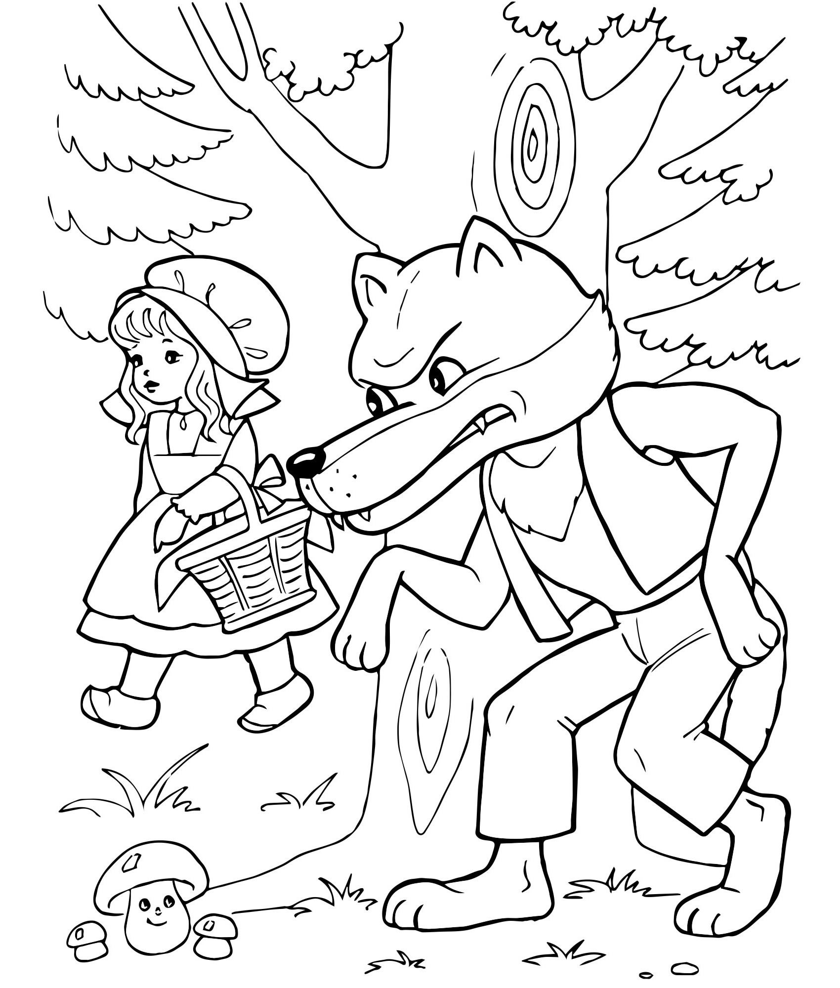 Красная Шапочка и волк раскраска для детей