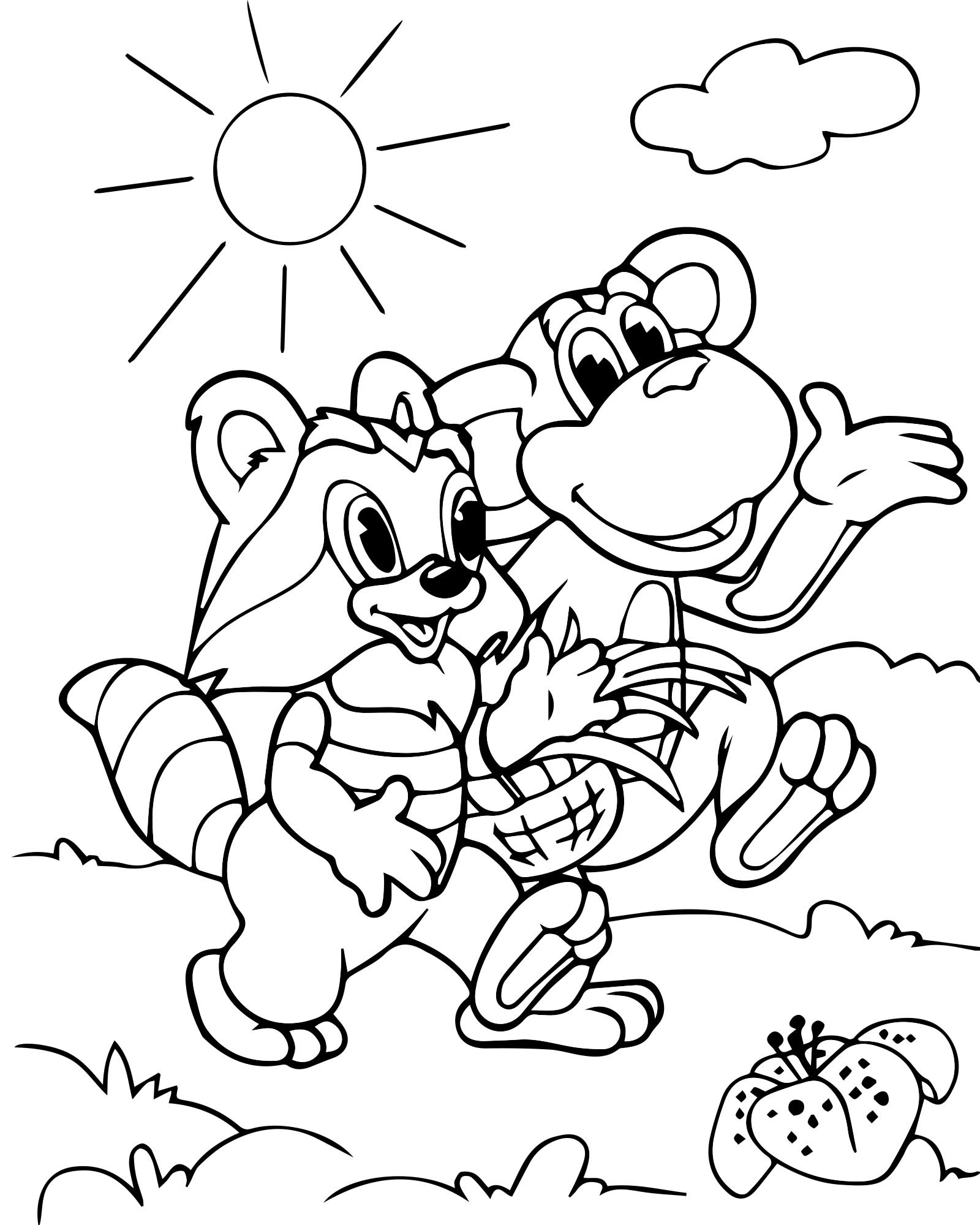 Крошка Енот и обезьянка раскраска для детей