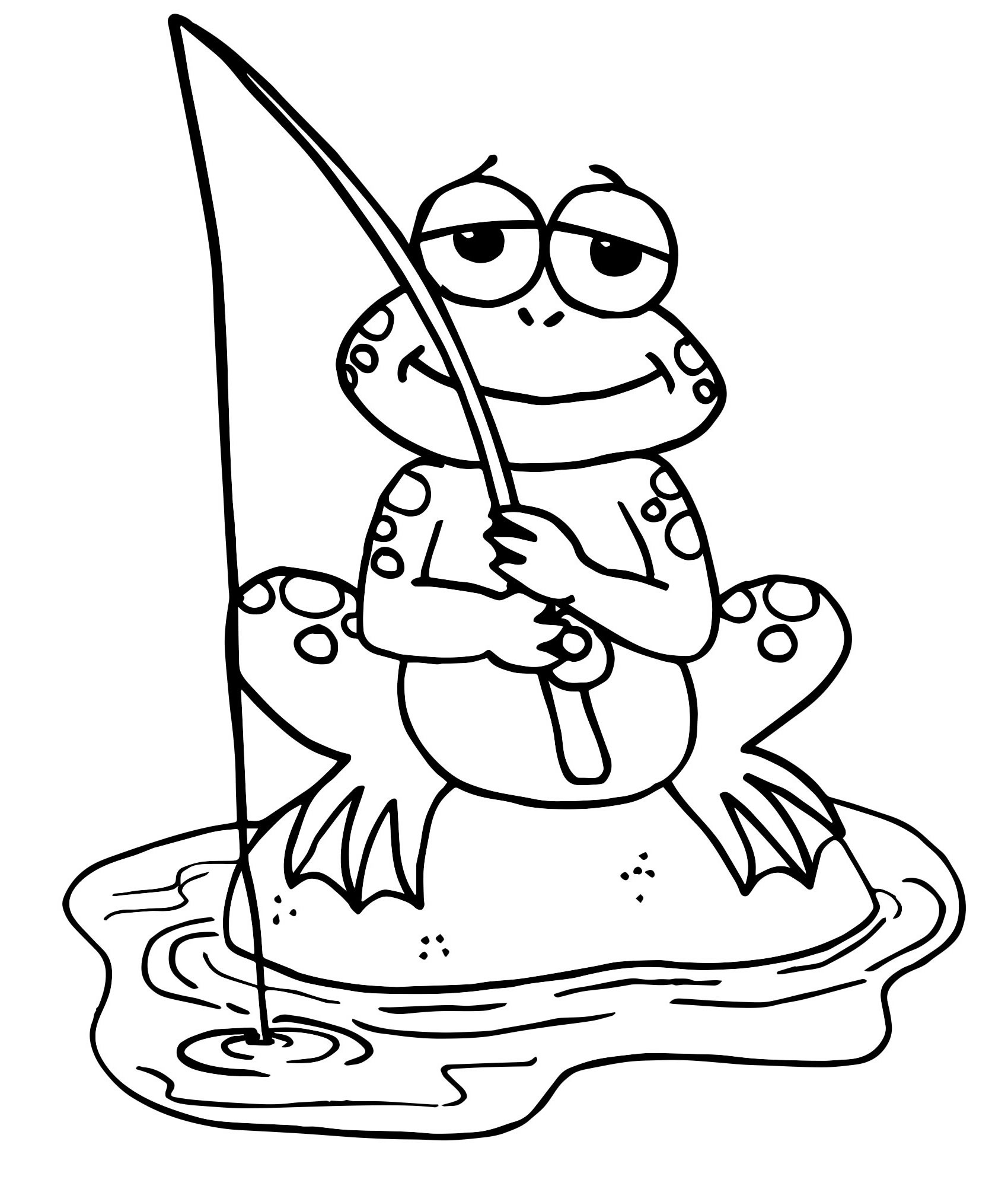 Лягушка на рыбалке раскраска для детей