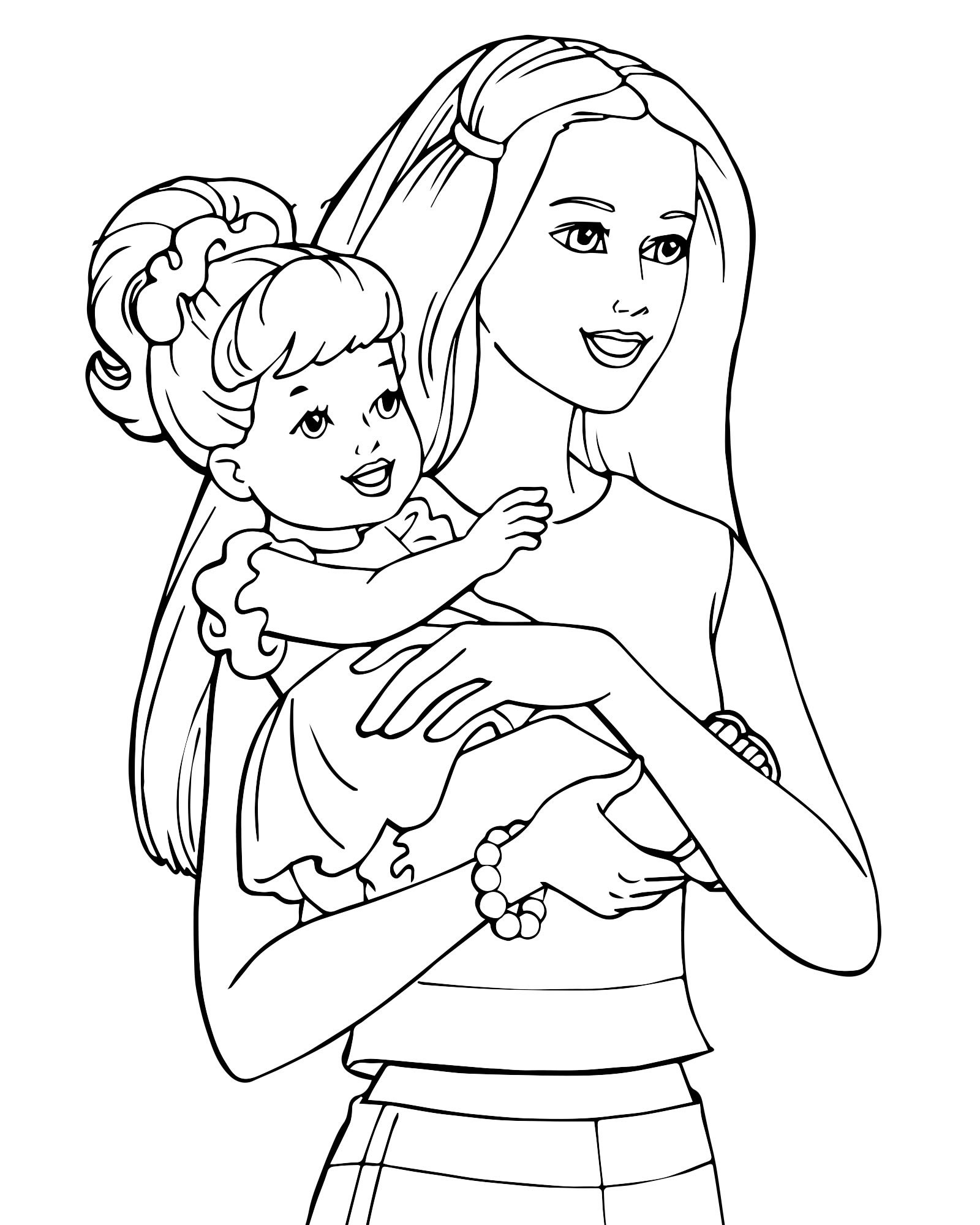Мама и дочка раскраска для детей