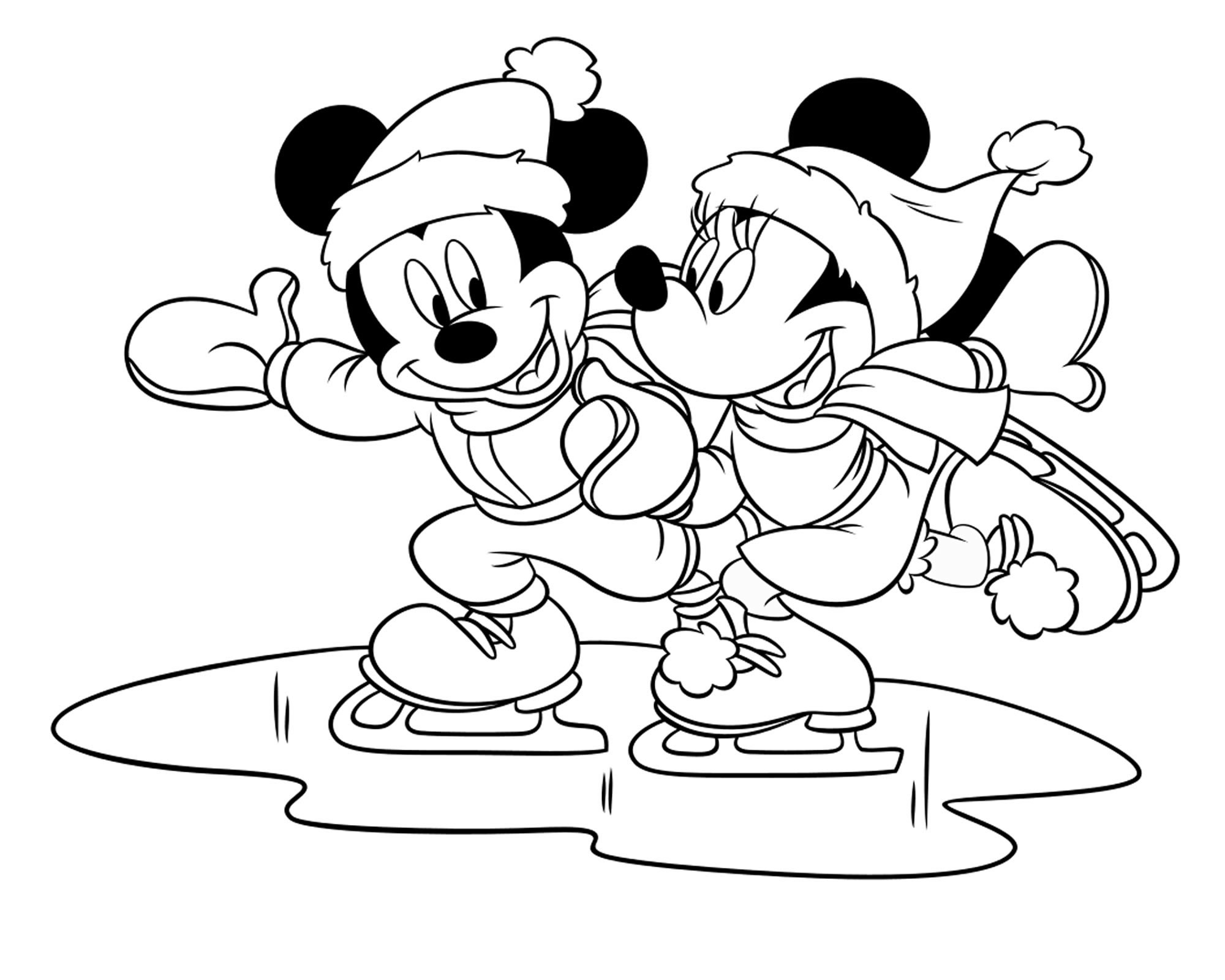 Микки и Минни на коньках раскраска для детей