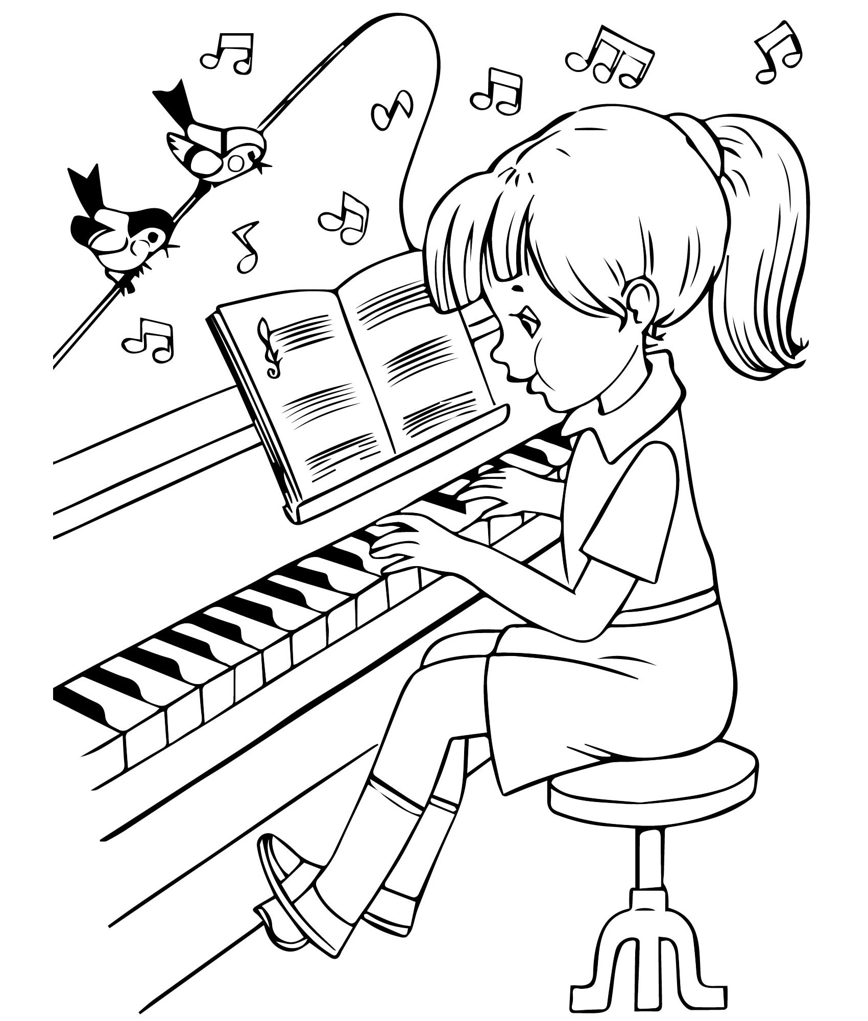 Девочка музыкант раскраска для детей