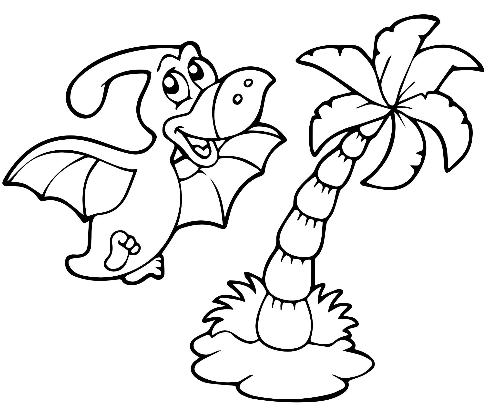 Динозавр и пальма раскраска для детей