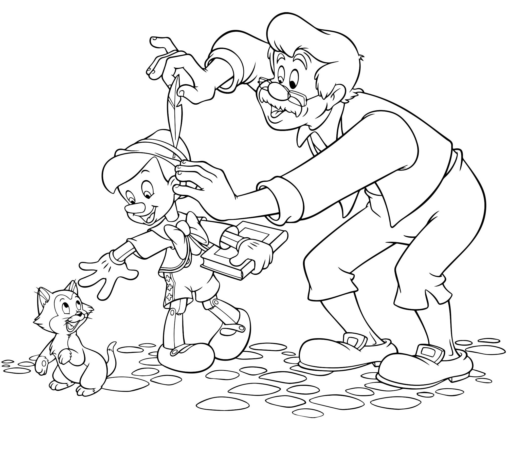 Пиноккио и кукольный мастер раскраска для детей