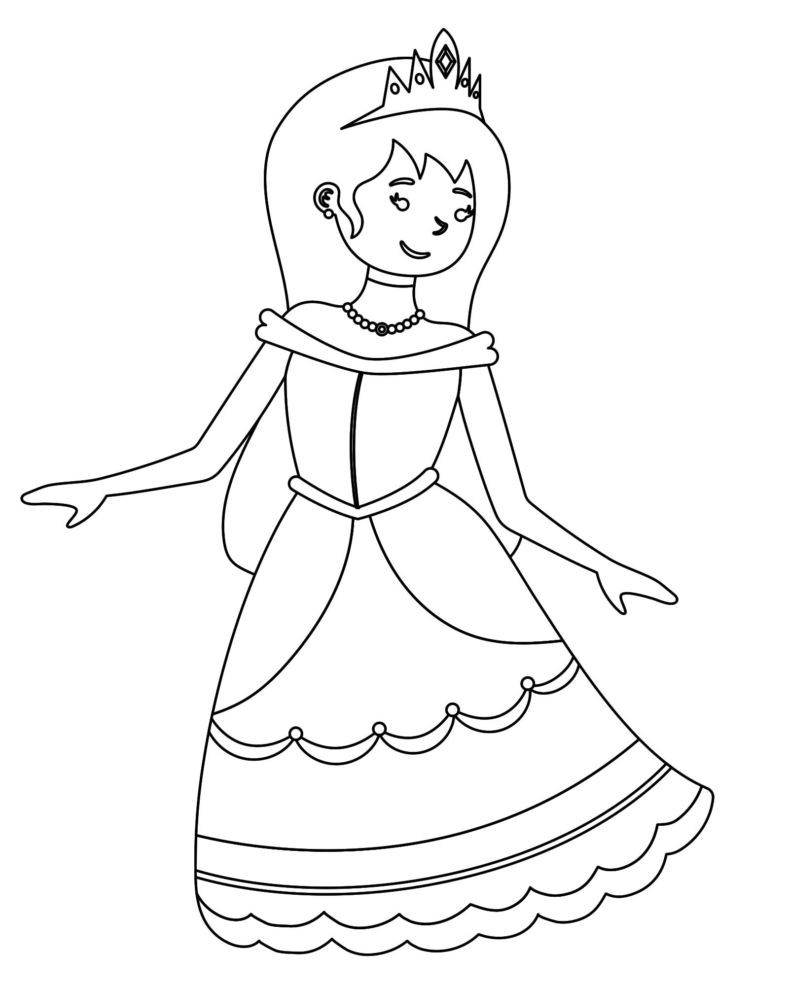 Принцесса в бальном платье раскраска для детей