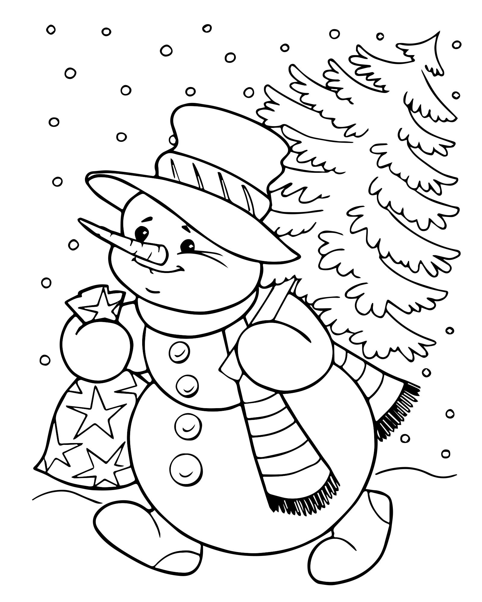 Снеговик с подарками раскраска для детей