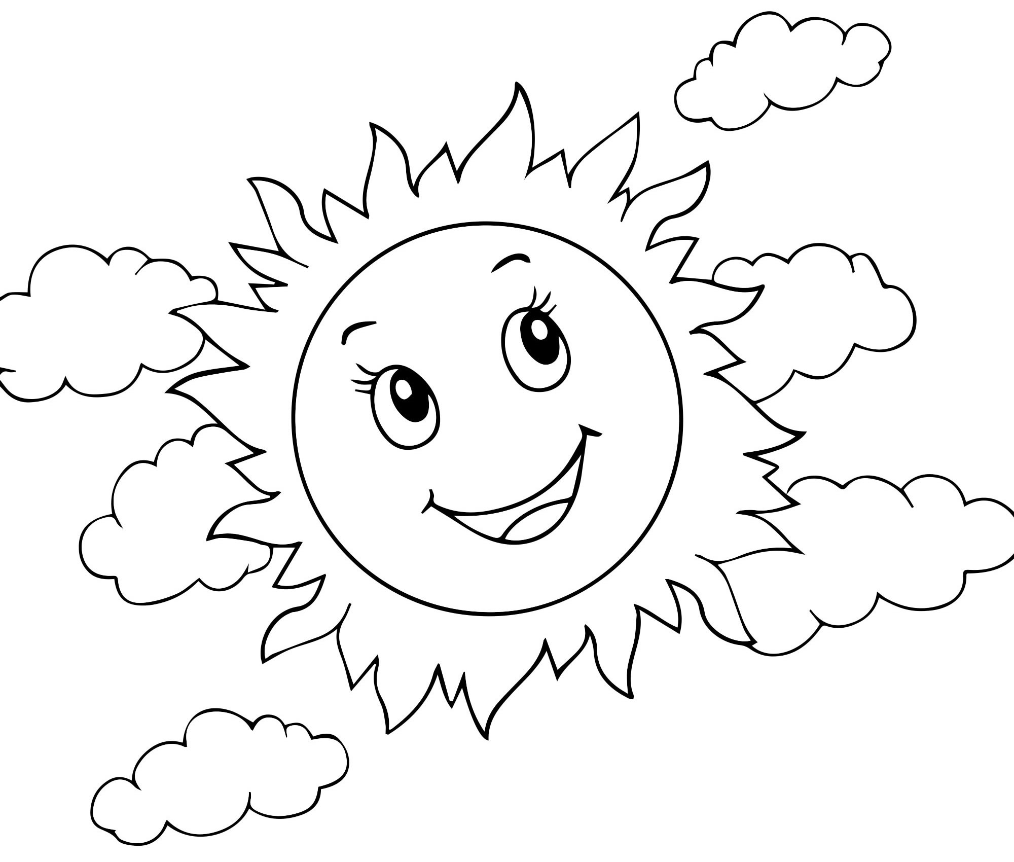Солнце и облака раскраска для детей