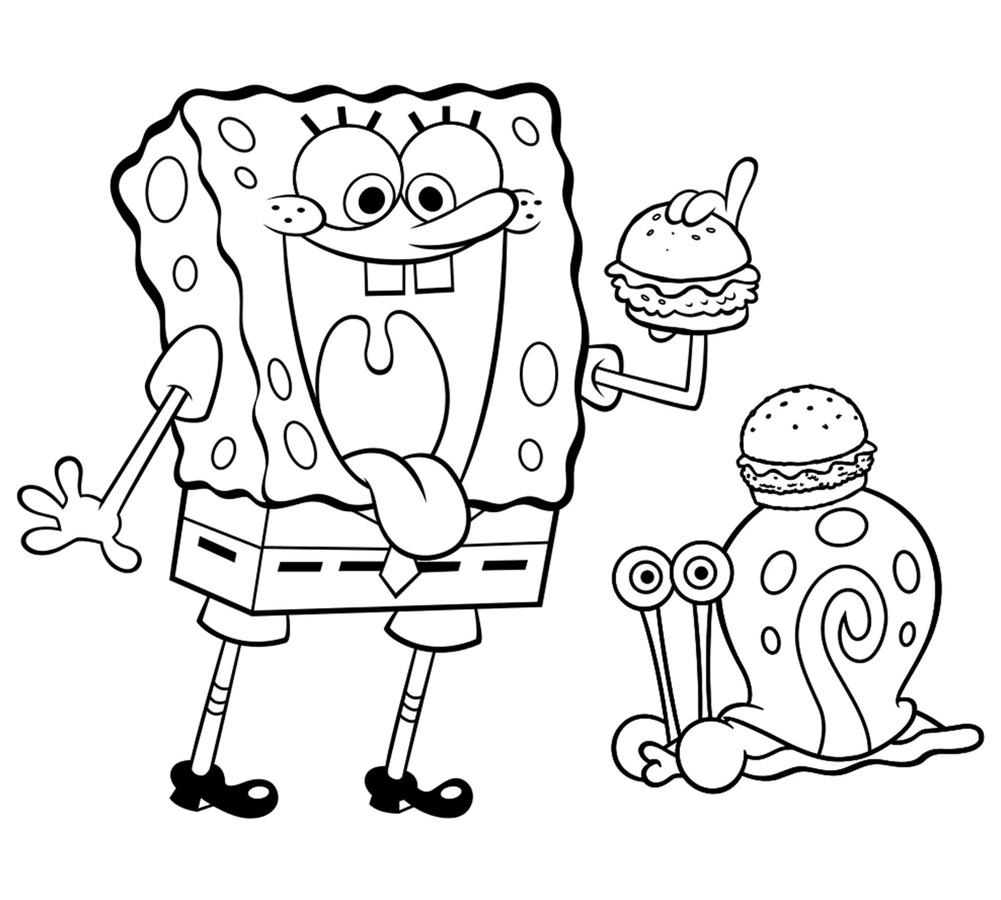 Спанч Боб ест гамбургер раскраска для детей