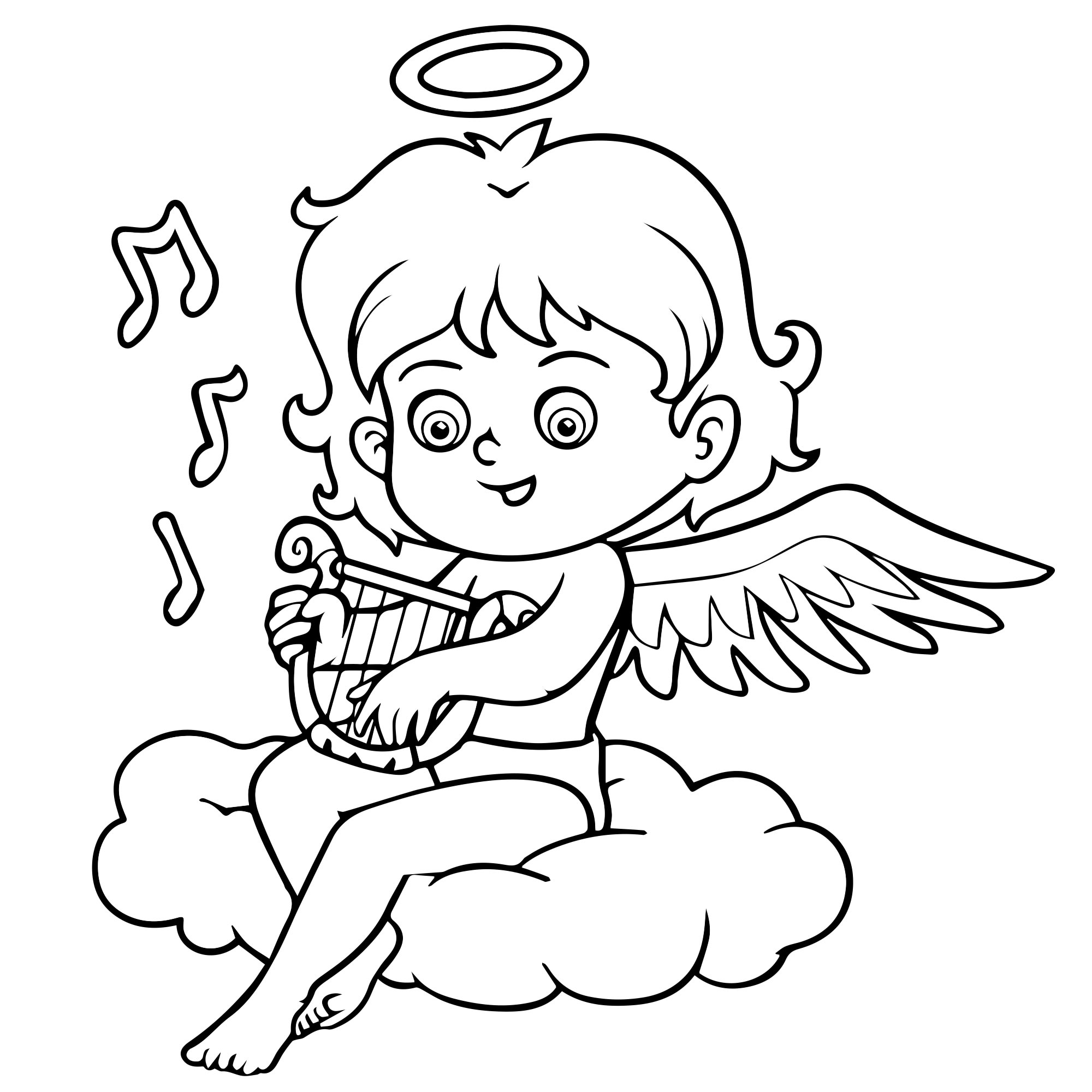 Ангел играет на арфе раскраска для детей