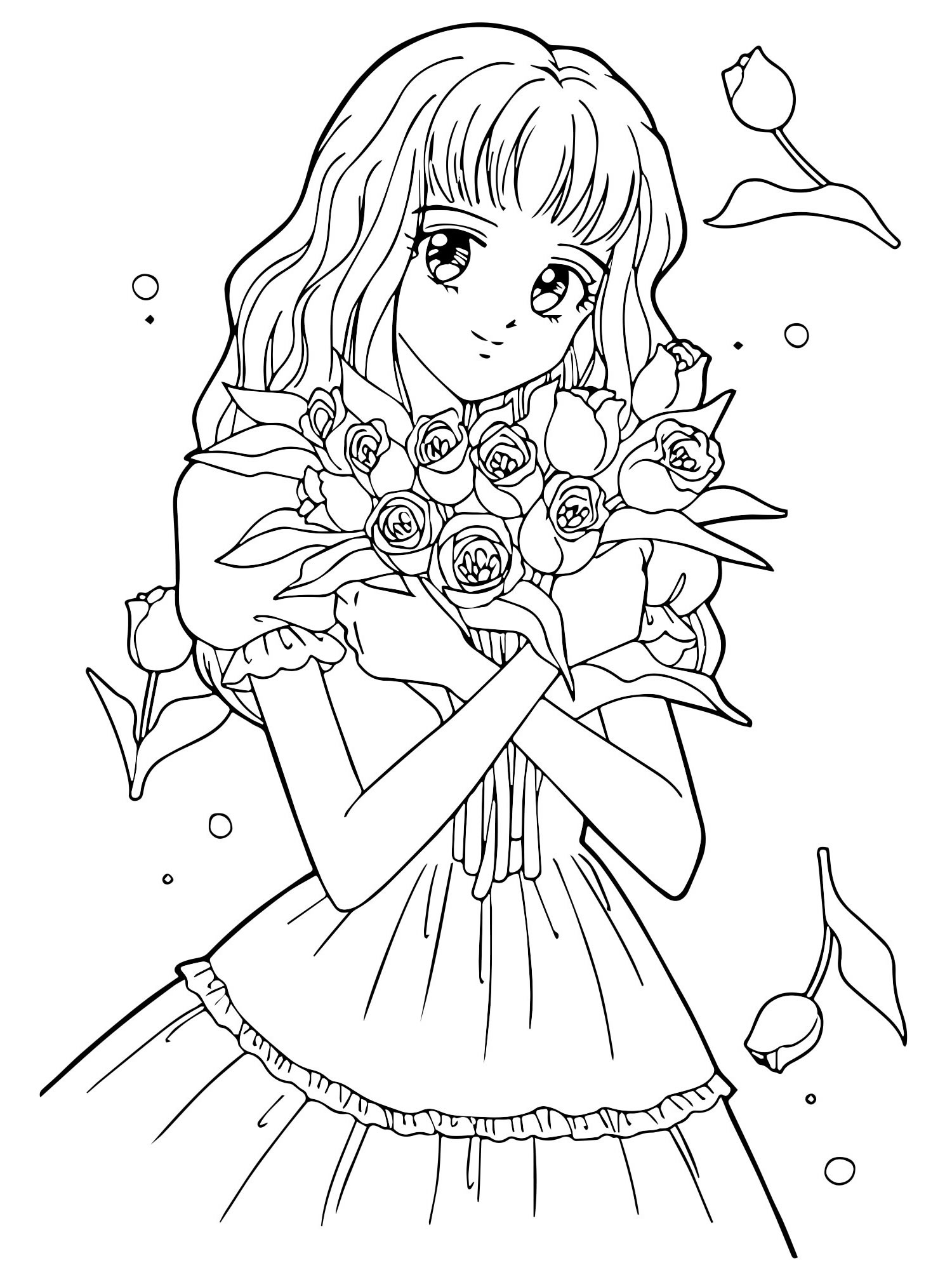 Аниме девушка с розами раскраска для детей