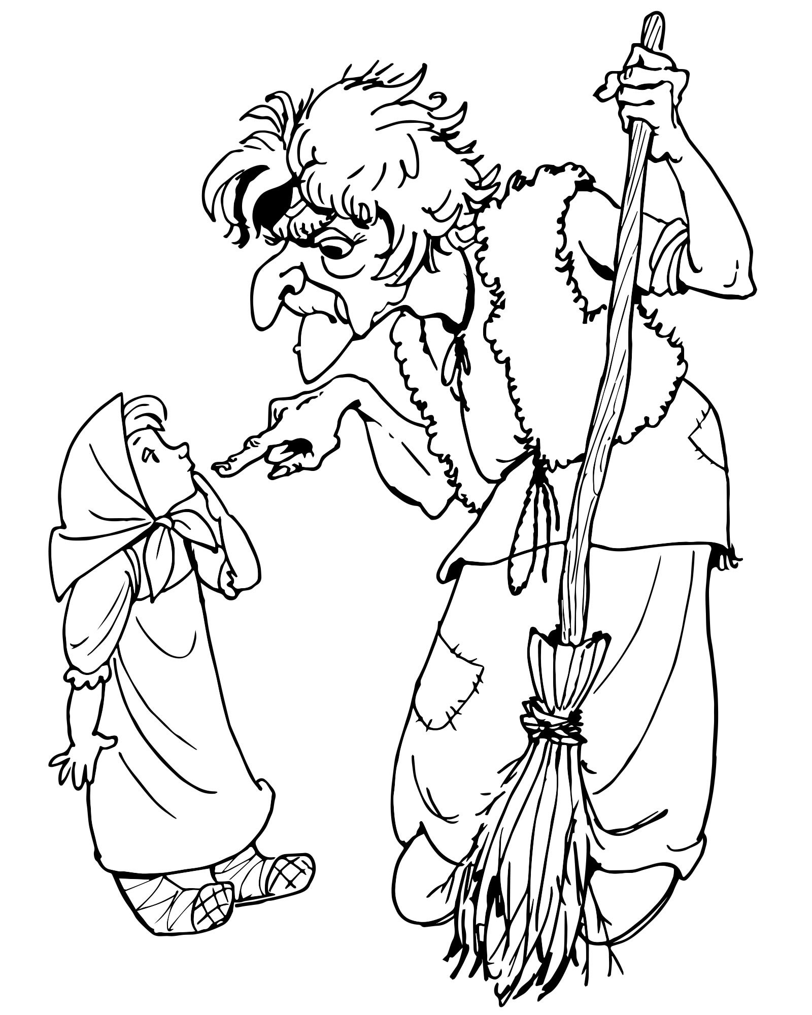 Баба Яга из сказки раскраска для детей