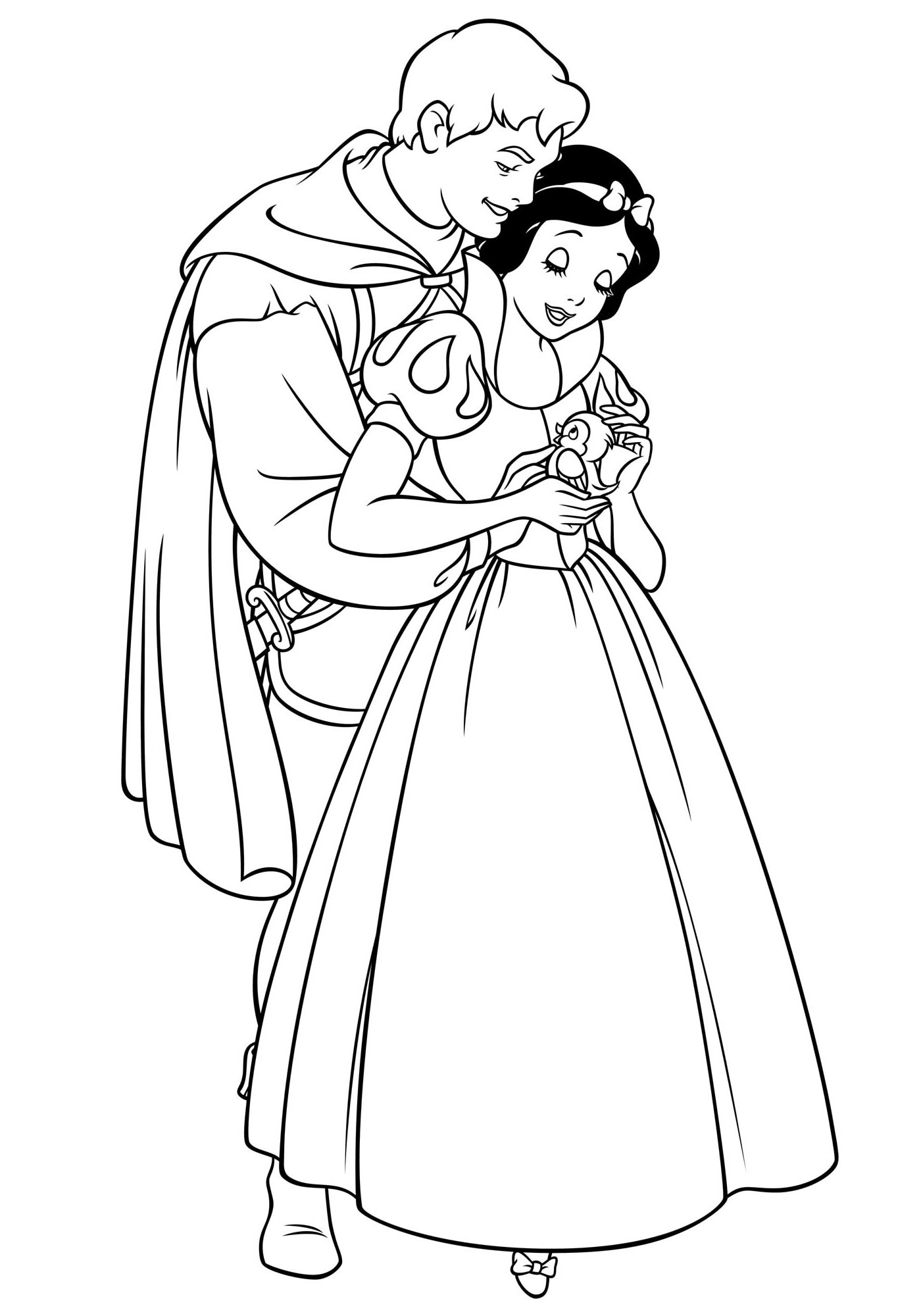Принц и Белоснежка раскраска для детей
