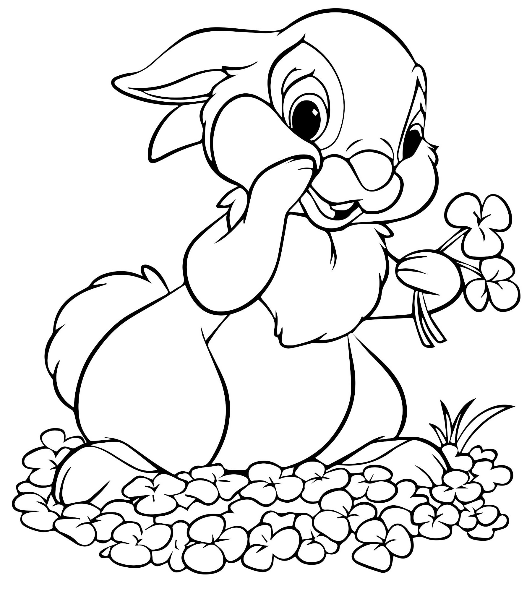Кролик собирает цветы раскраска для детей