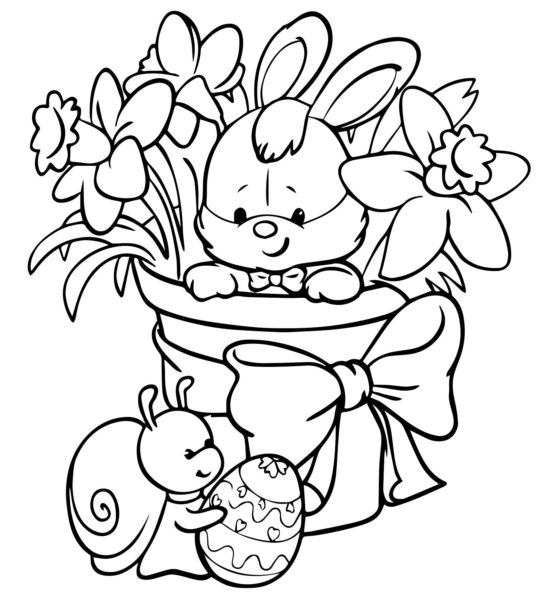 Кролик с цветами раскраска