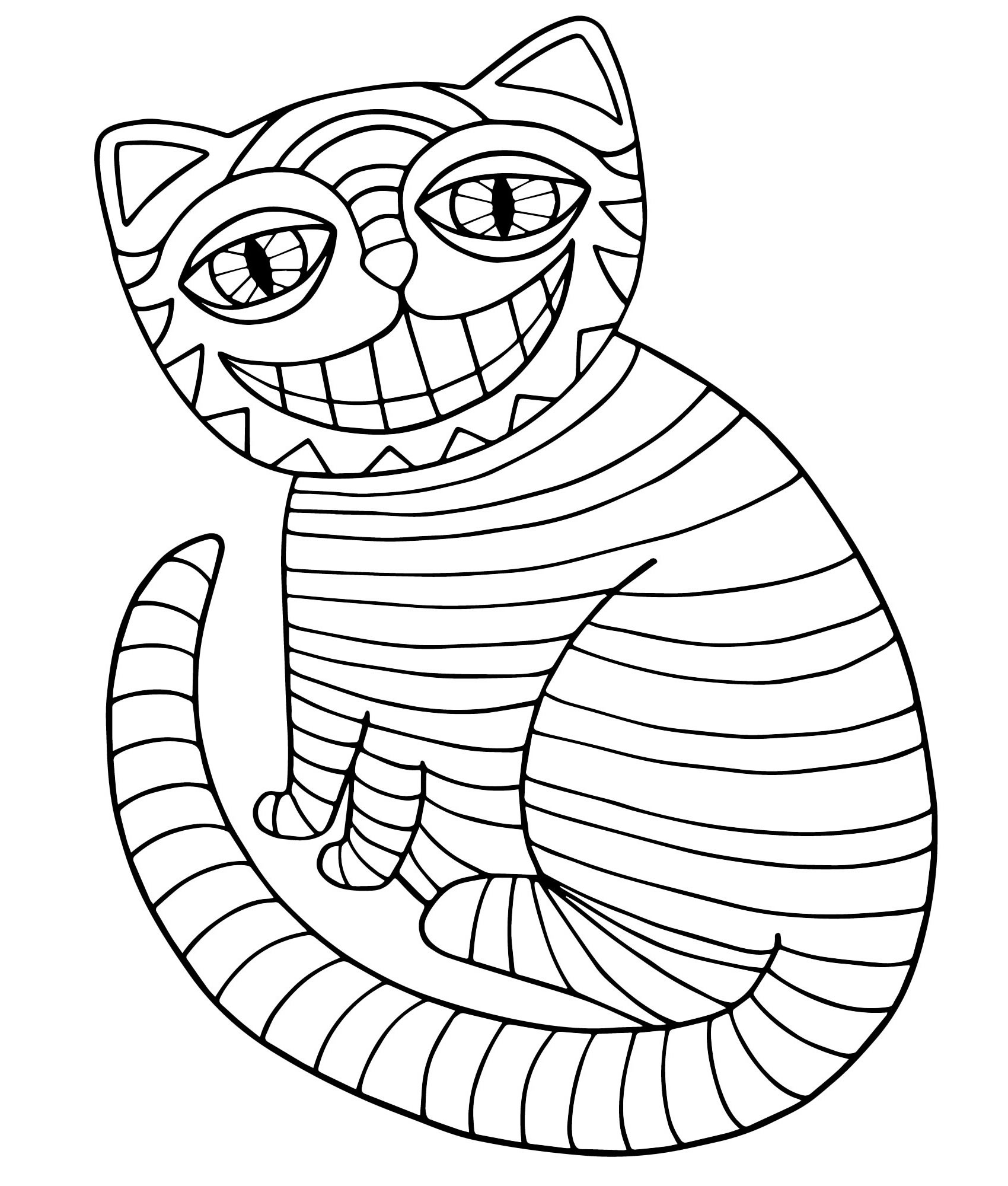 Чеширский кот - скачать и распечатать раскраску. Улыбка, кошка