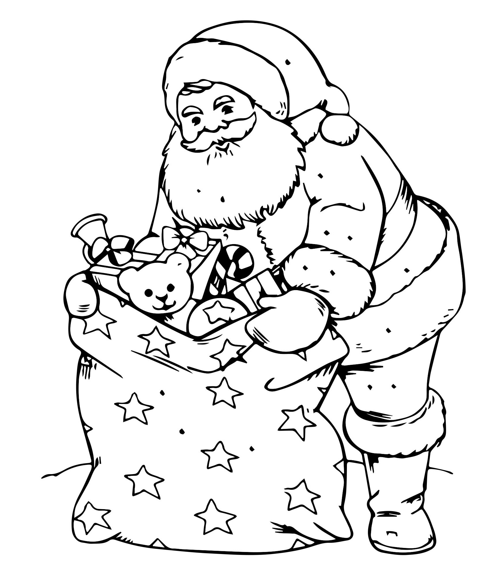 Санта и мешок с подарками – Раскраски высшего качества бесплатно