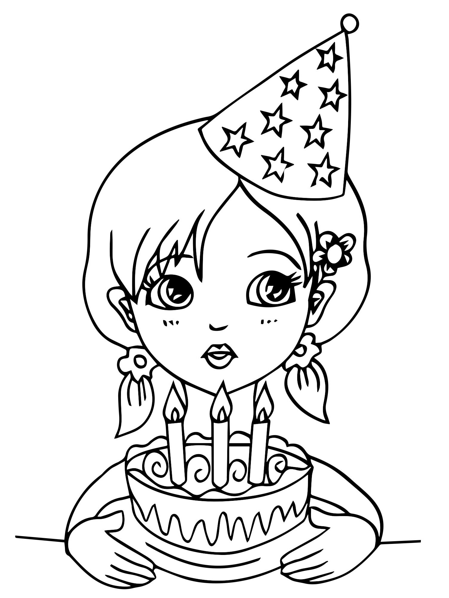 Открытка раскраска с днем рождения, поздравление для девочки. Распечатать картинку-раскраску