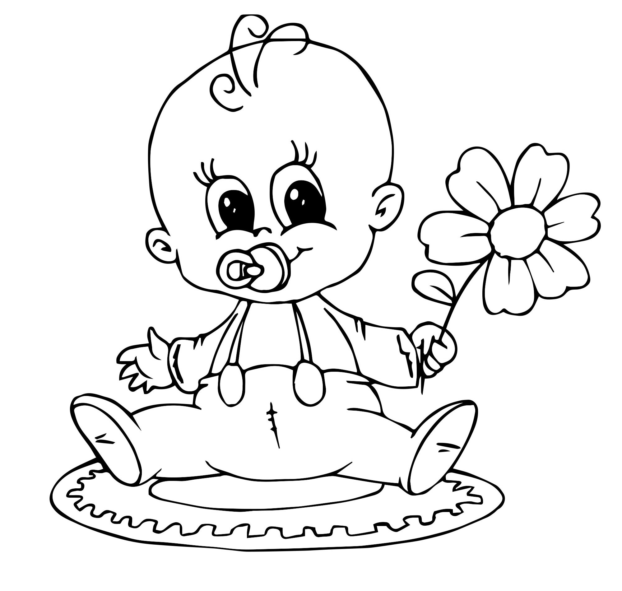 Малыш с цветочком раскраска для детей