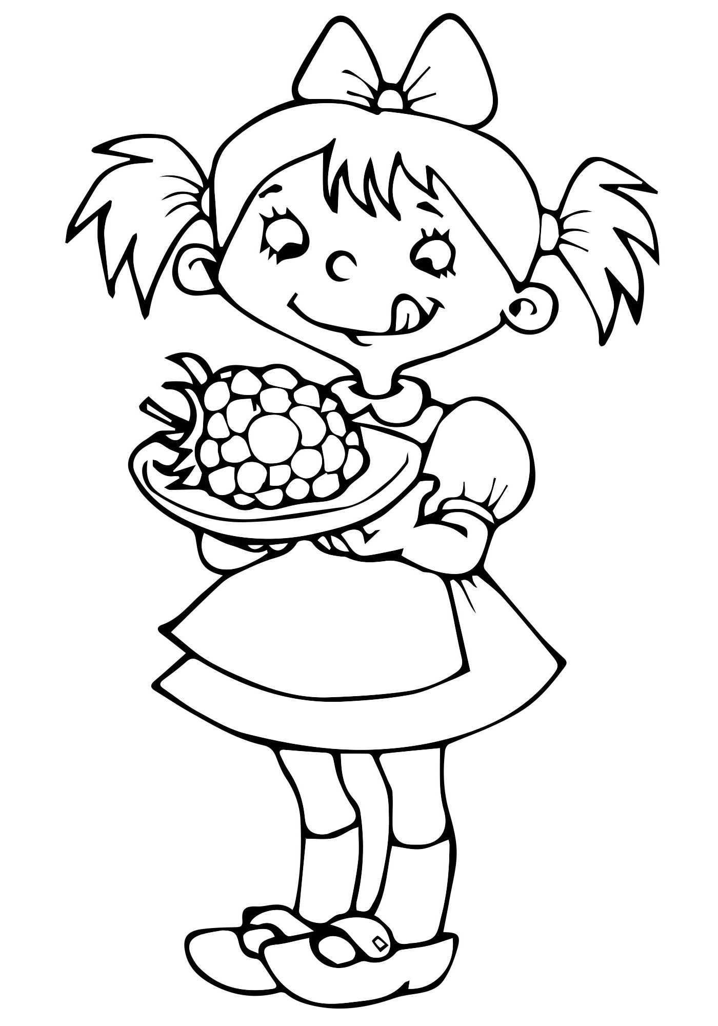 Девочка и виноград раскраска для детей