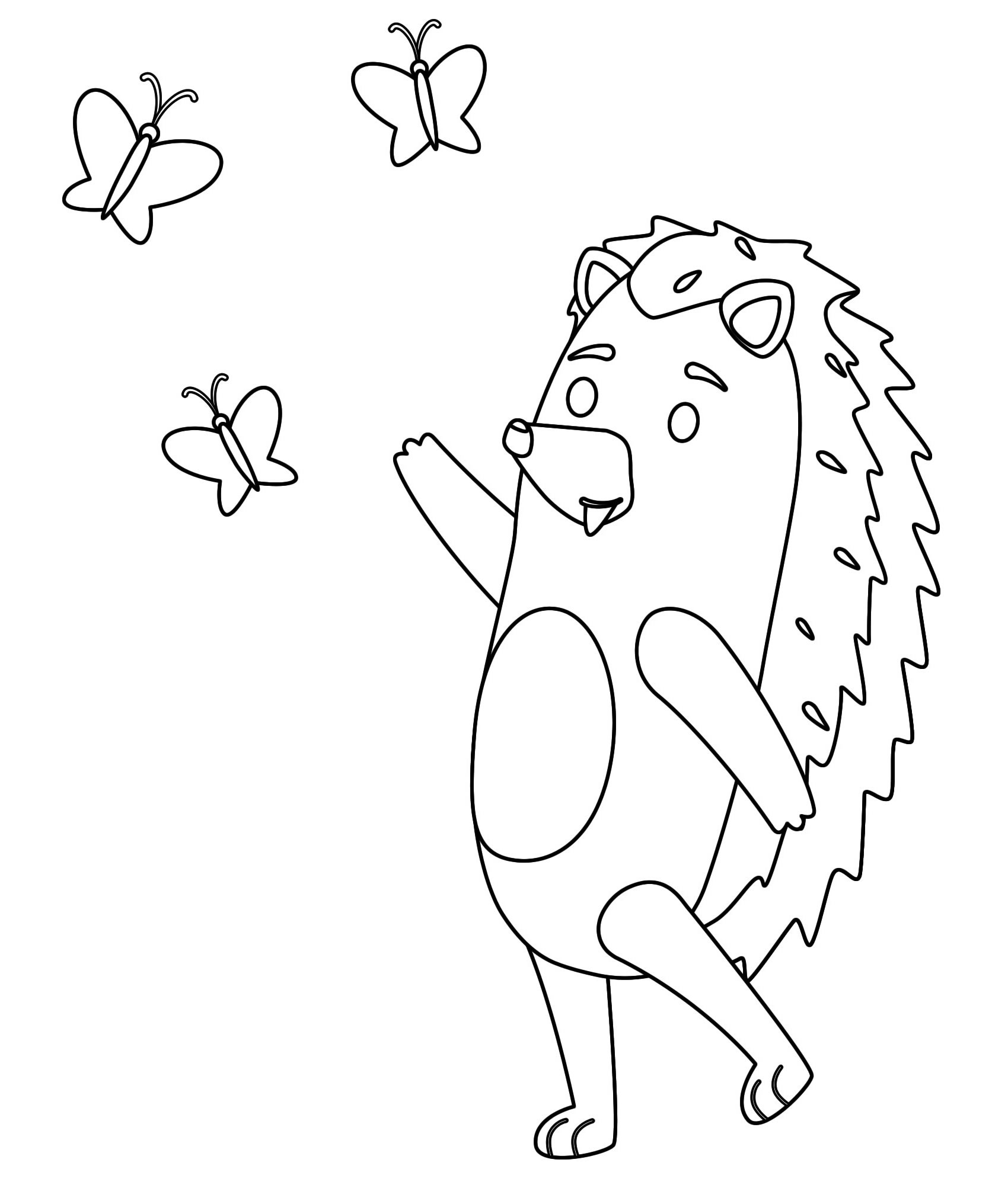 Ёжик с бабочками раскраска для детей