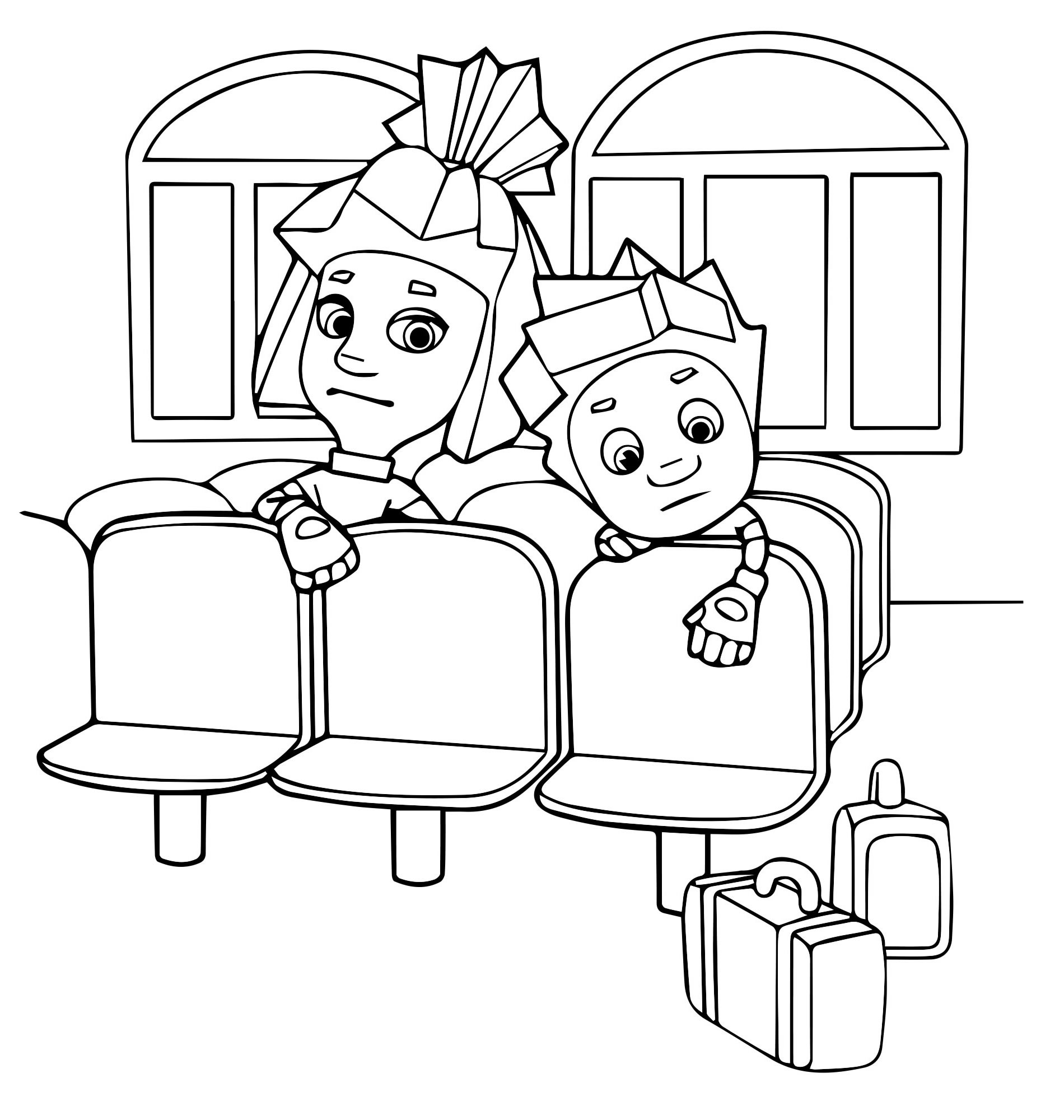 Нолик и Симка на вокзале раскраска для детей