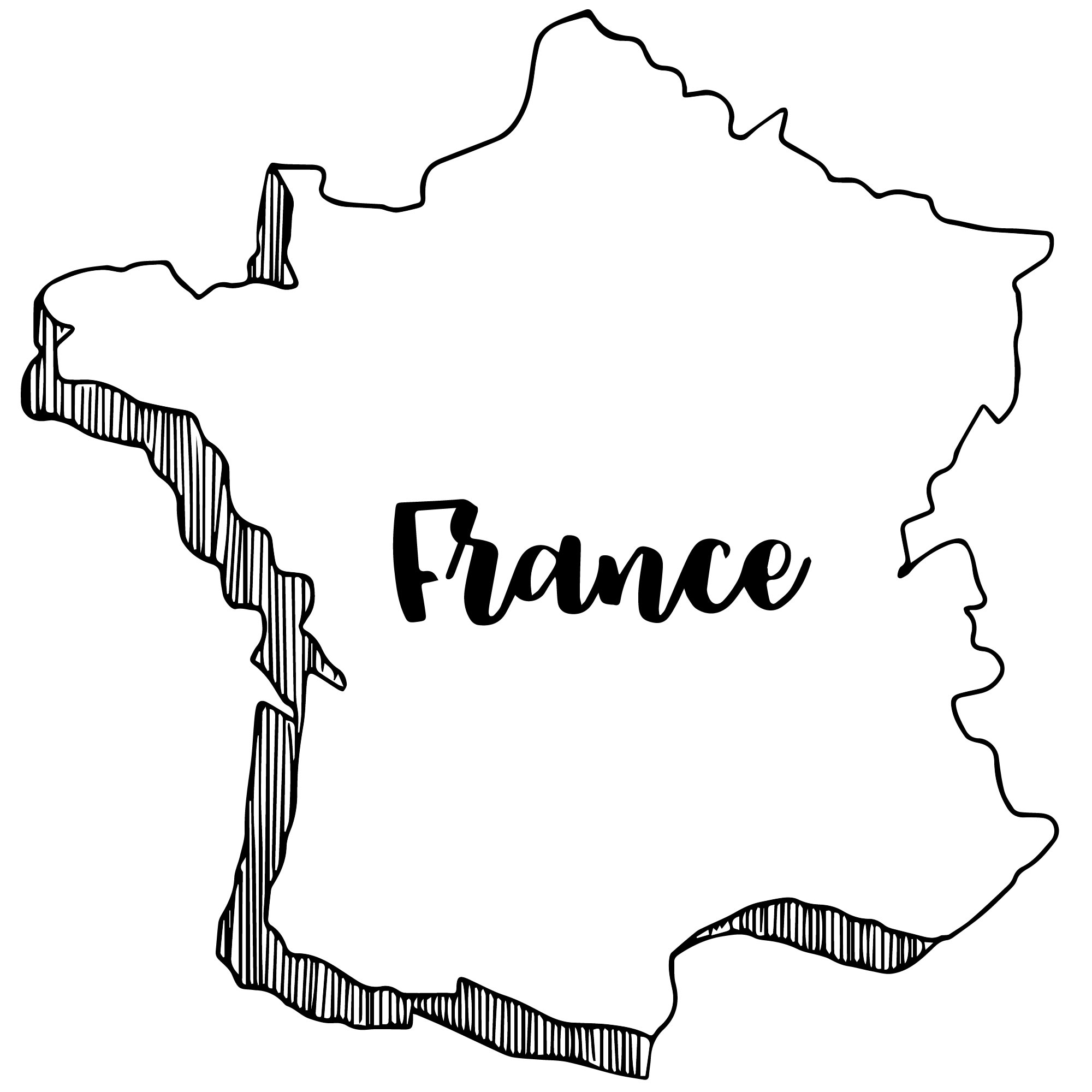 Карта Франции — раскраска для детей. Распечатать бесплатно.