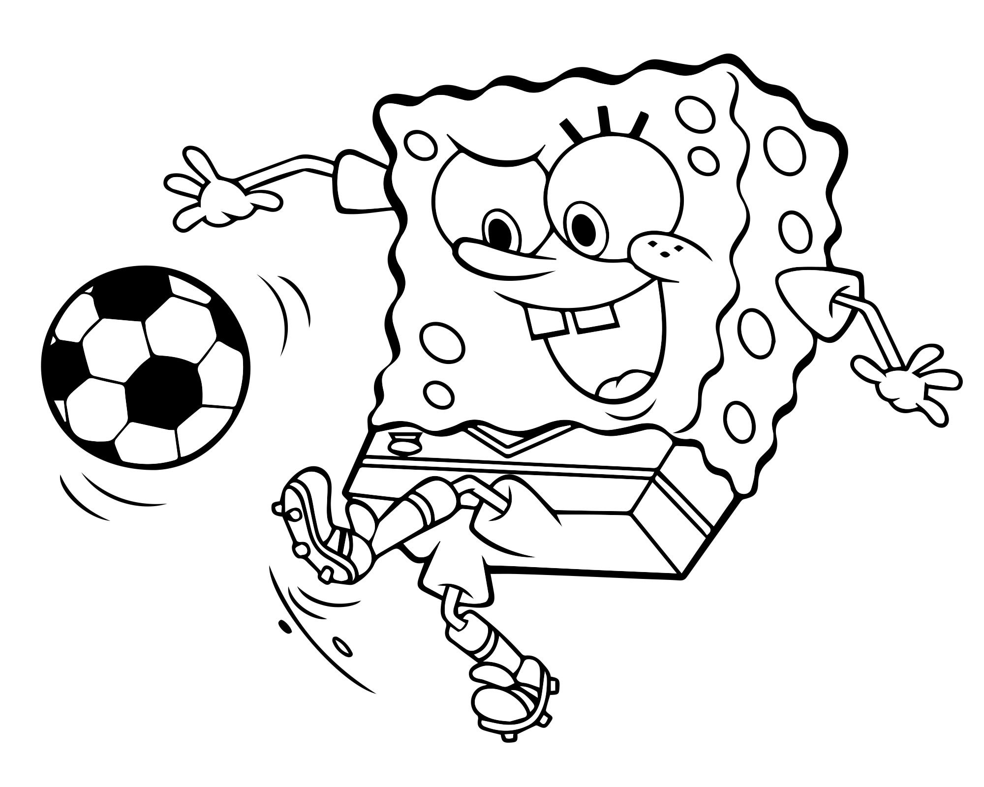 Спанч Боб играет в футбол раскраска для детей
