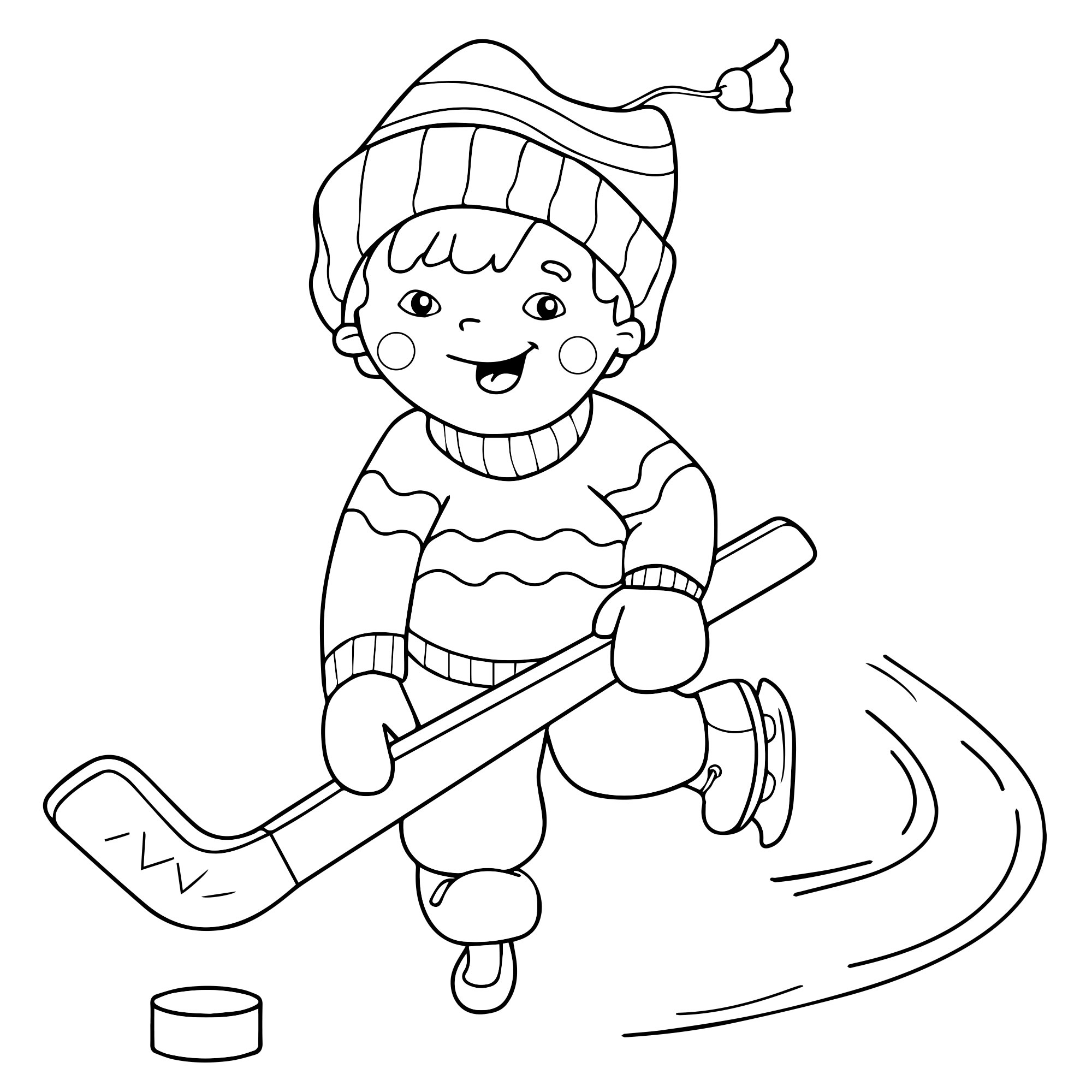 Мальчик хоккеист раскраска для детей