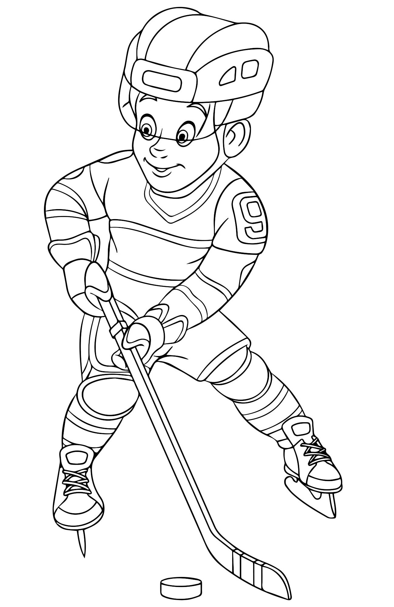 Мальчик играет в хоккей раскраска