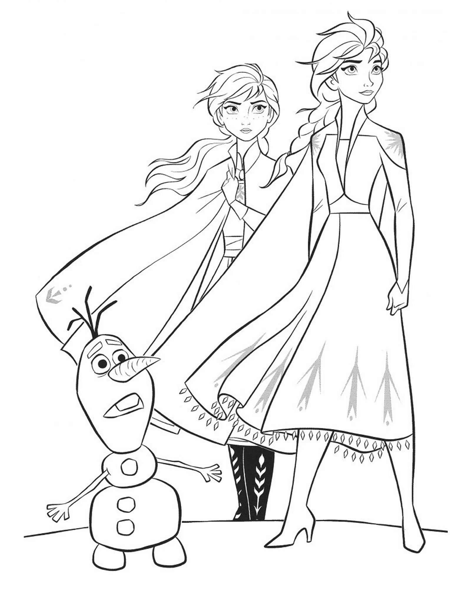 Анна, Эльза и Олаф раскраска для детей