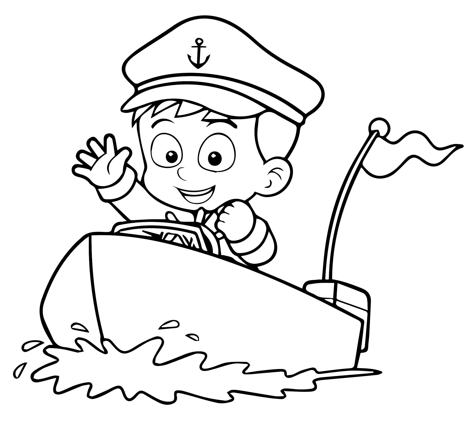 Моряк и моторная лодка раскраска для детей
