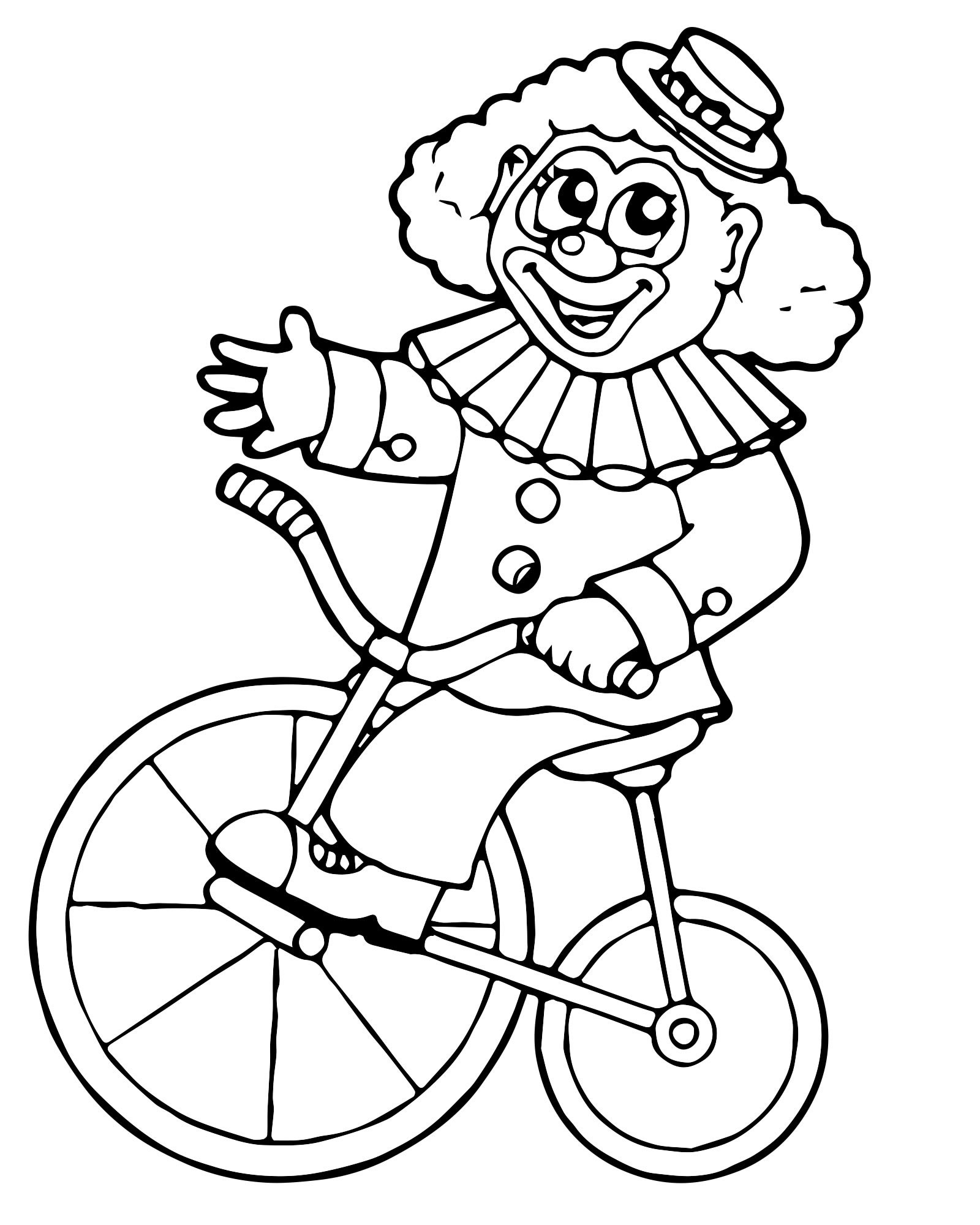 Клоун на велосипеде раскраска для детей