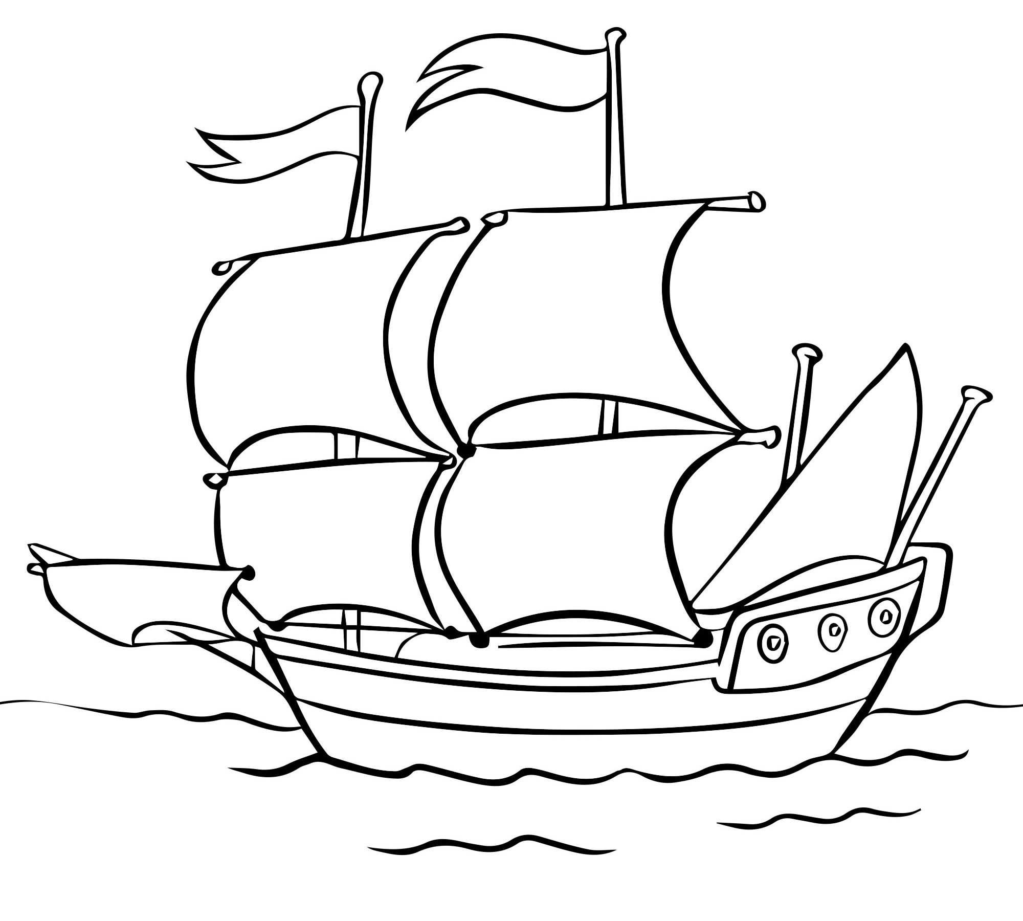 Раскраска Корабль под парусами | Раскраски кораблей, парусников, лодок и т.п.