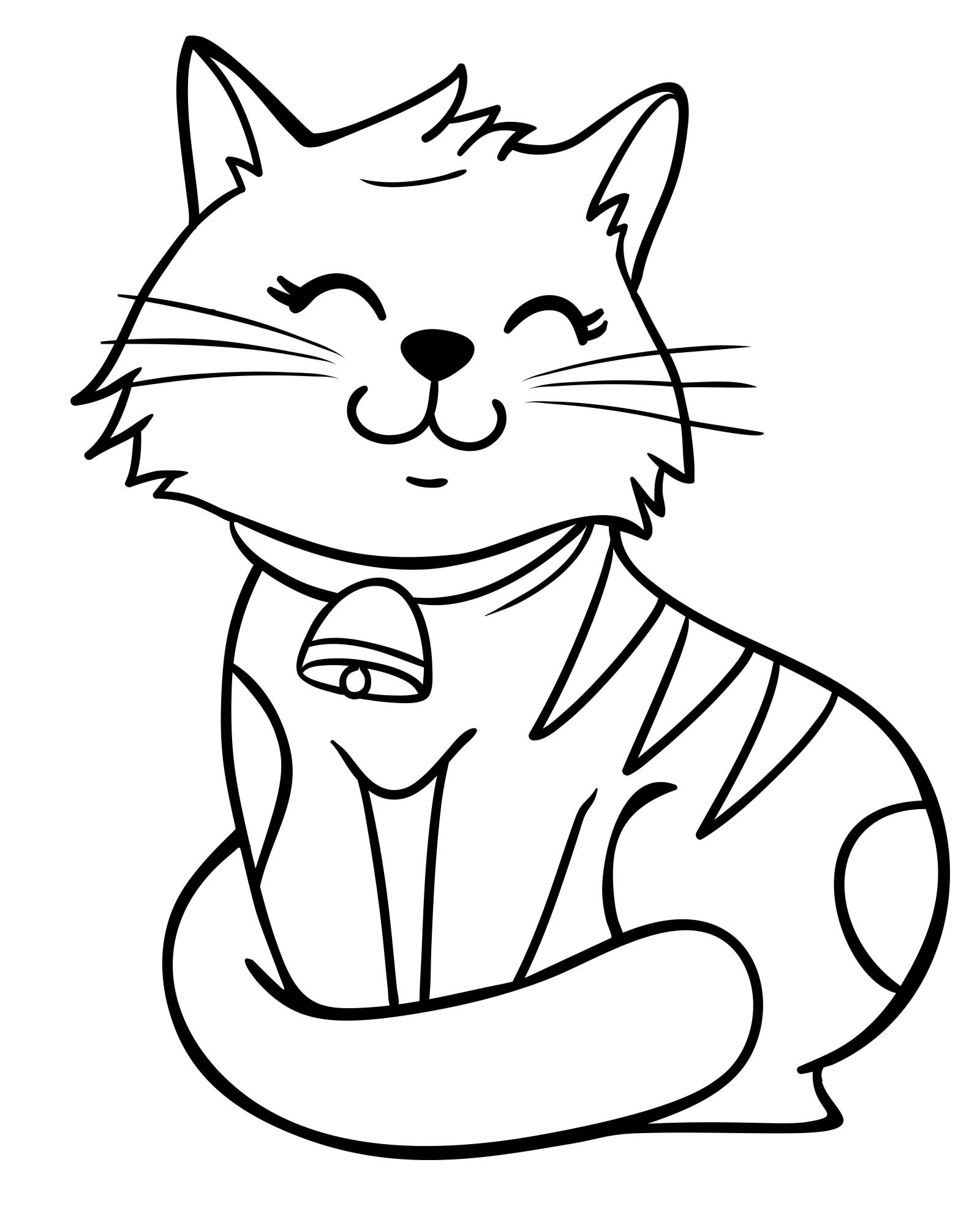 Кот с колокольчиком раскраска для детей