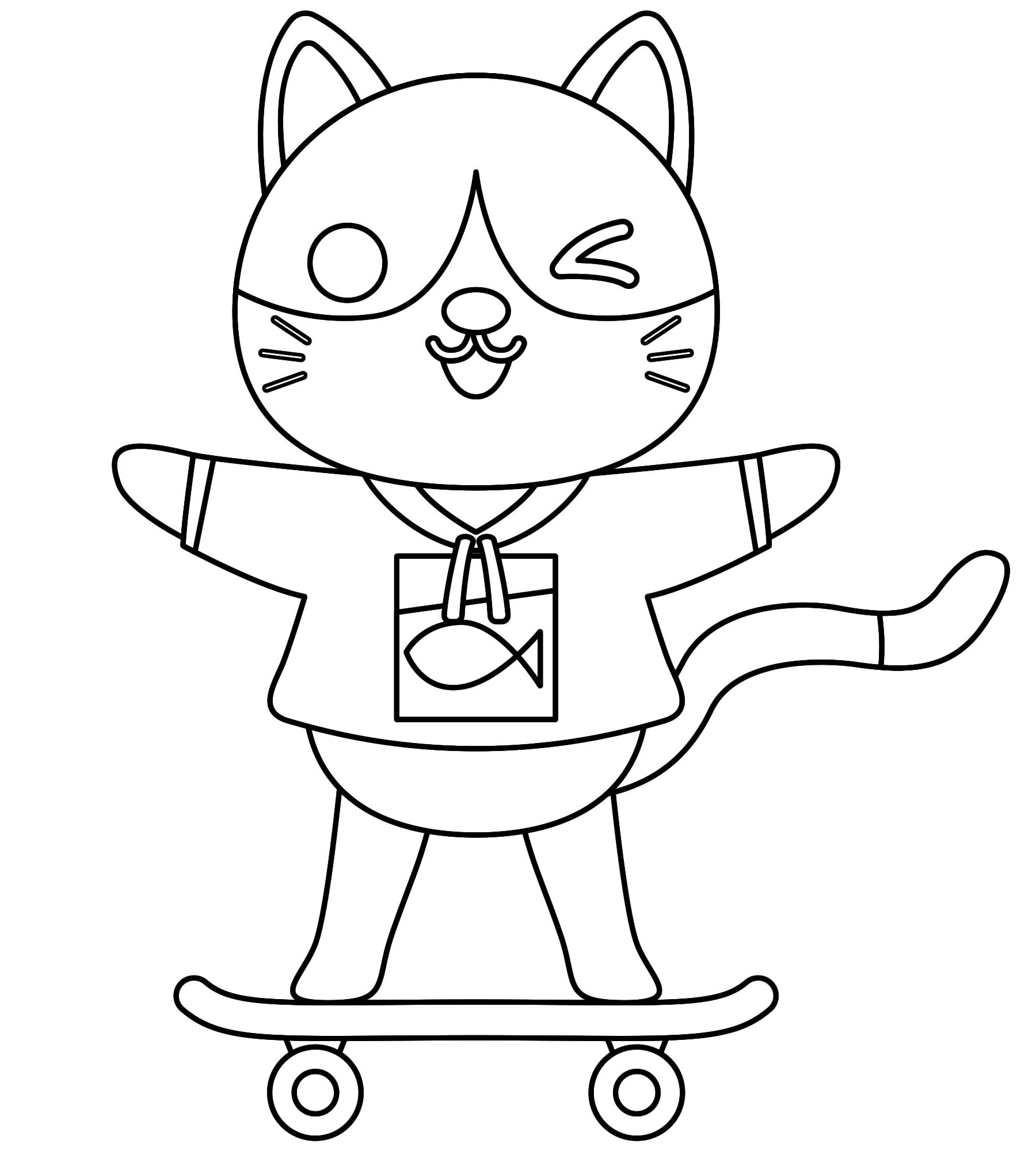 Кот на скейте раскраска для детей