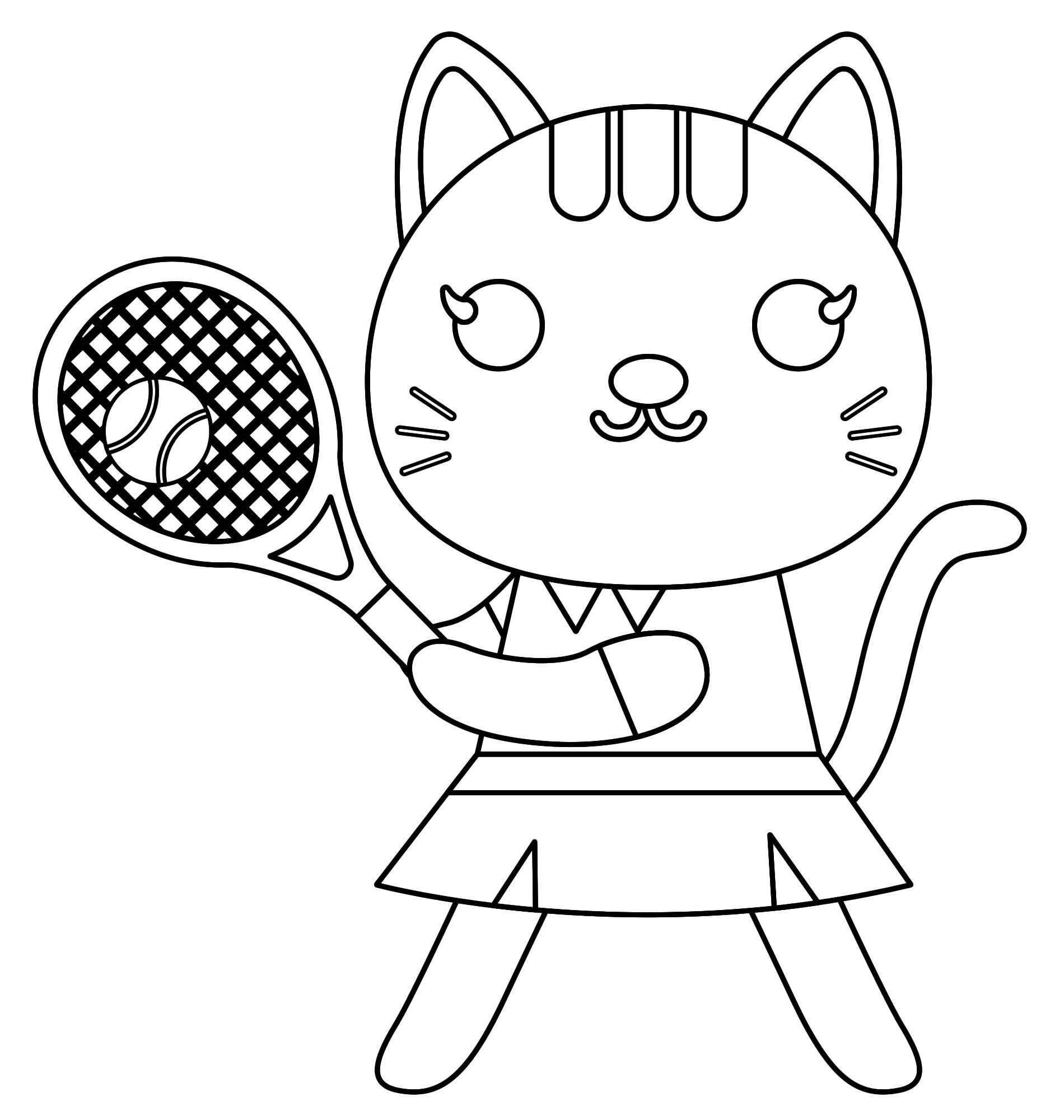 Кошечка теннисистка раскраска для детей