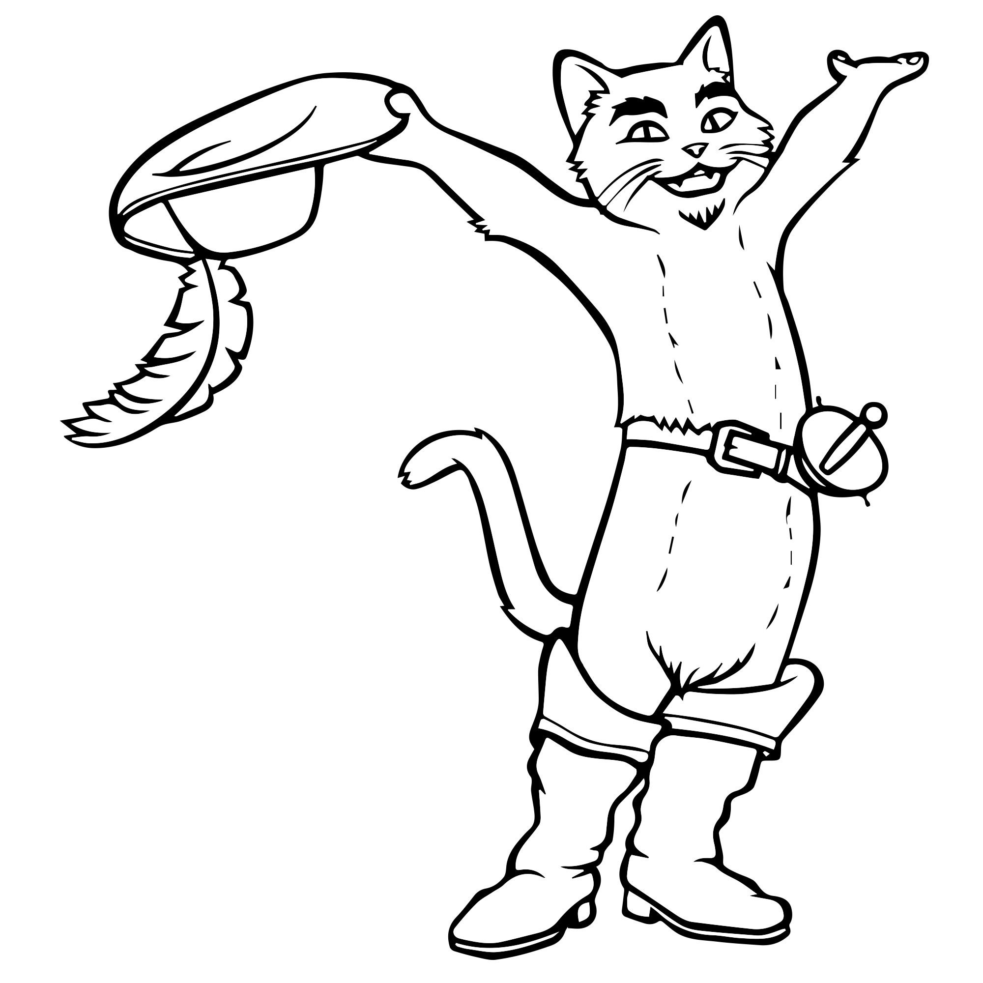 Кот в сапогах из Шрека — раскраска для детей. Распечатать бесплатно.