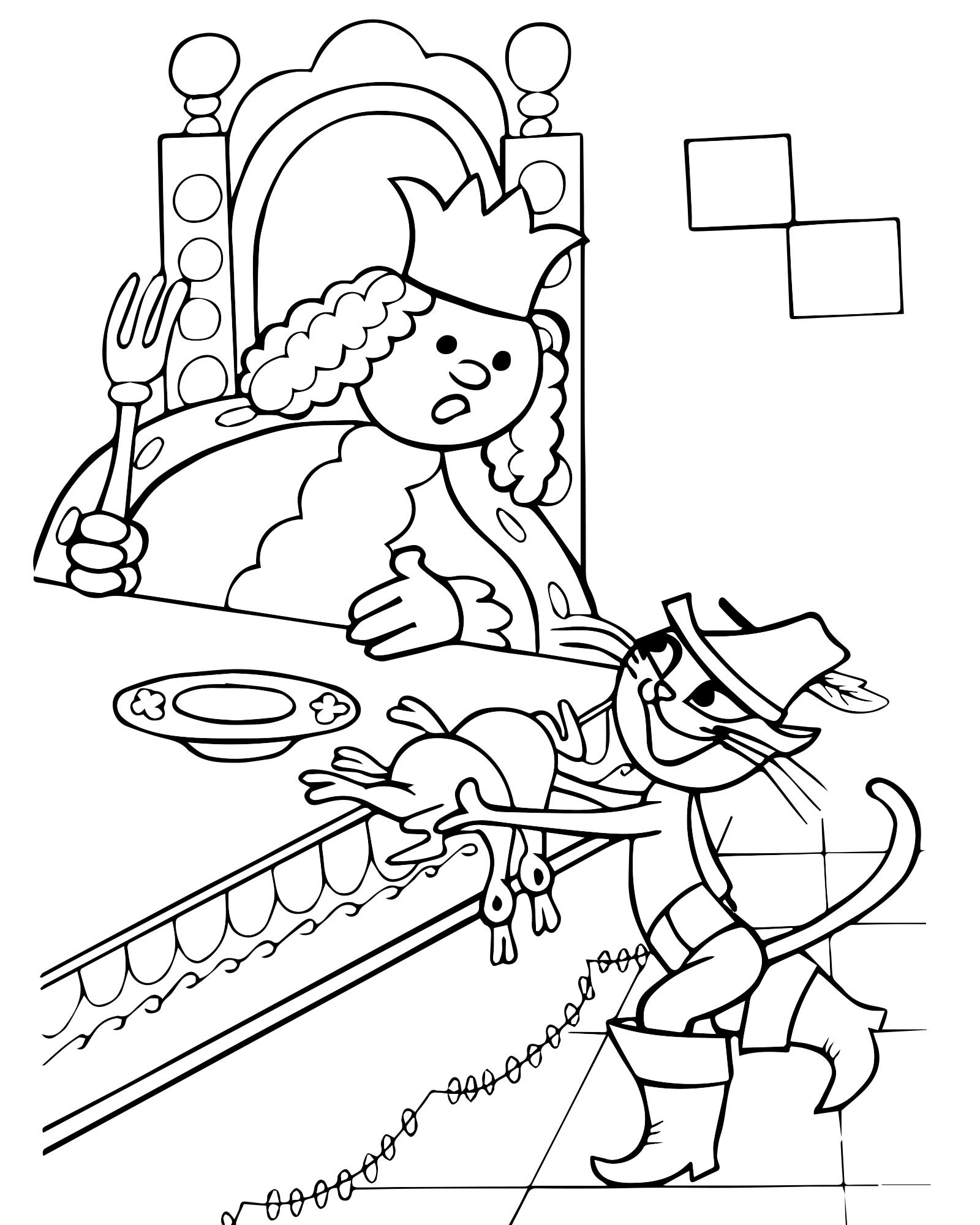 Кот в сапогах и король раскраска для детей
