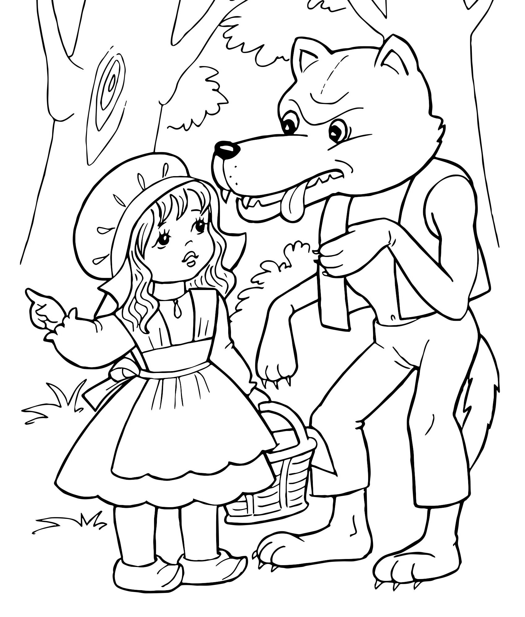 Серый волк и Красная шапочка раскраска для детей