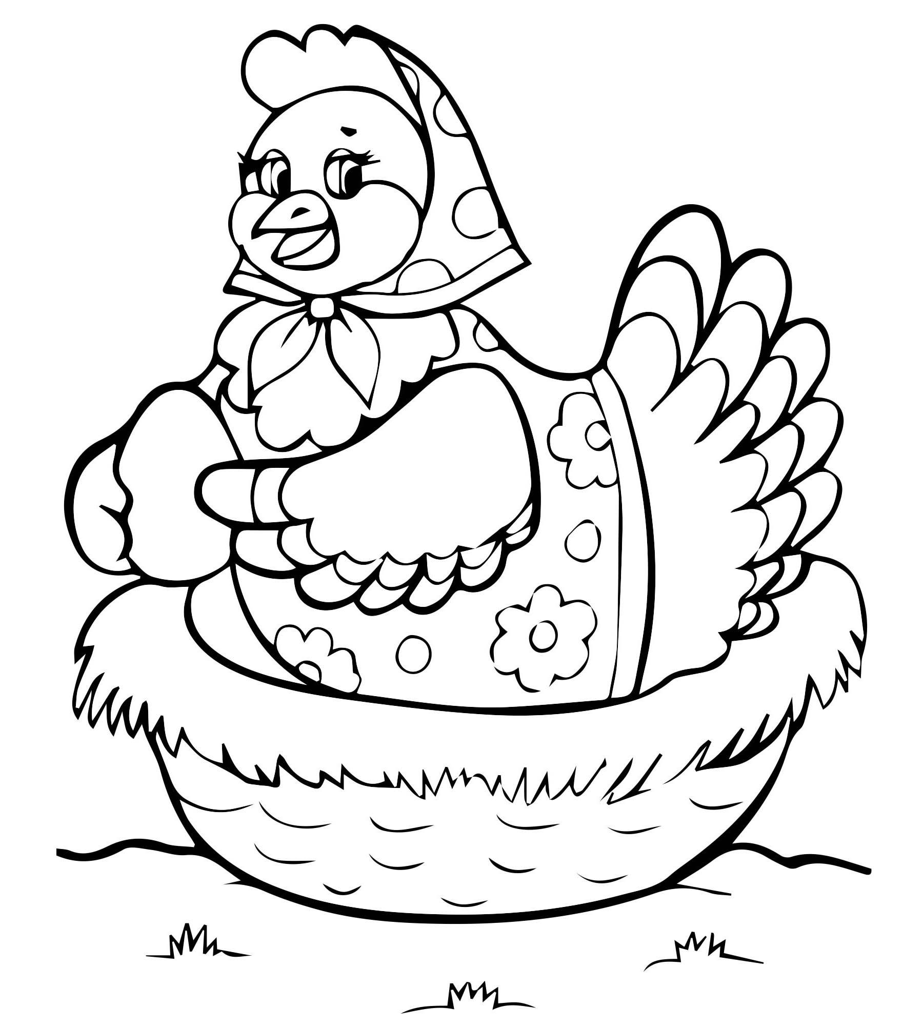 Курочка держит яйцо раскраска для детей