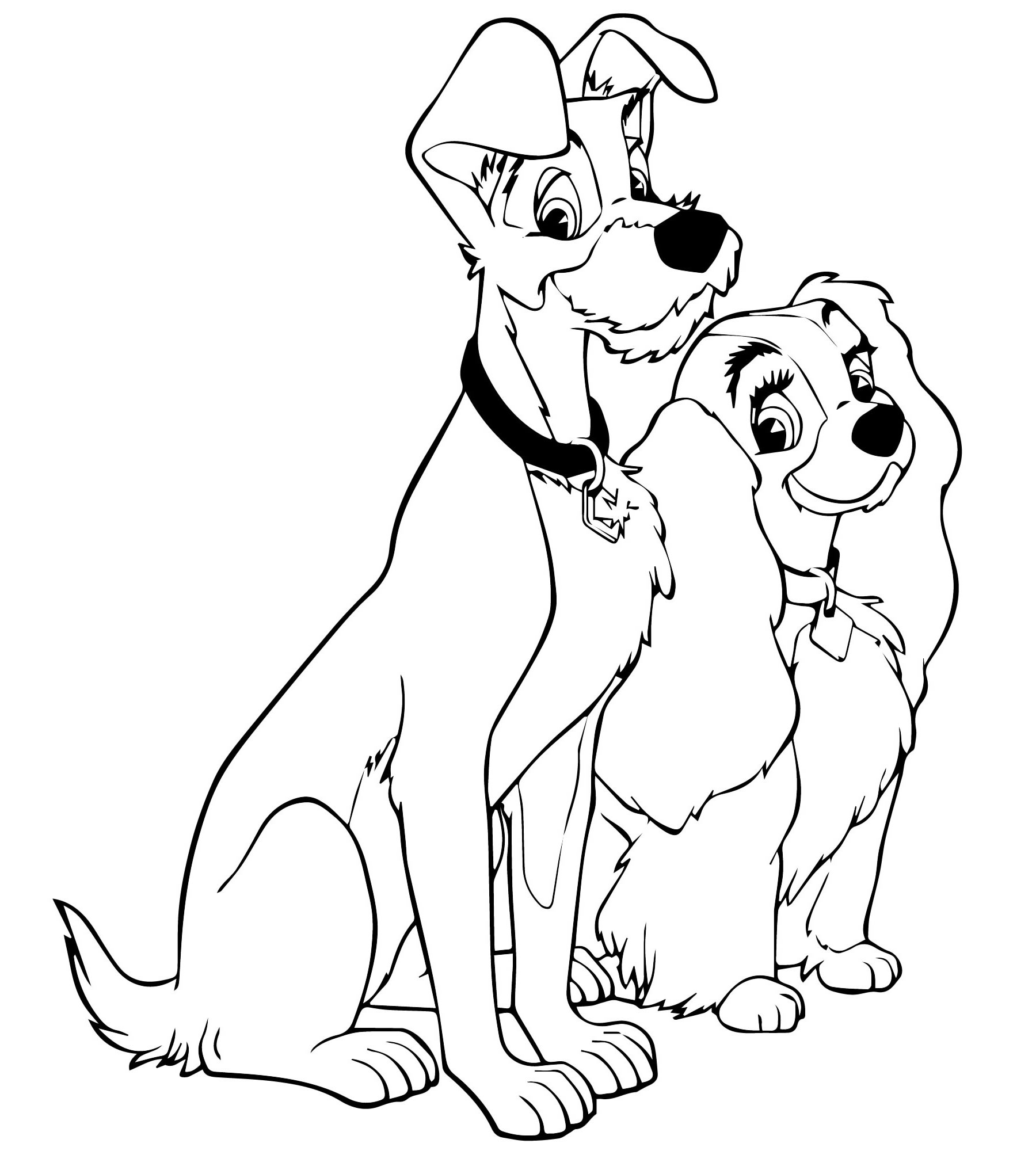 Собаки из Леди и Бродяга раскраска для детей