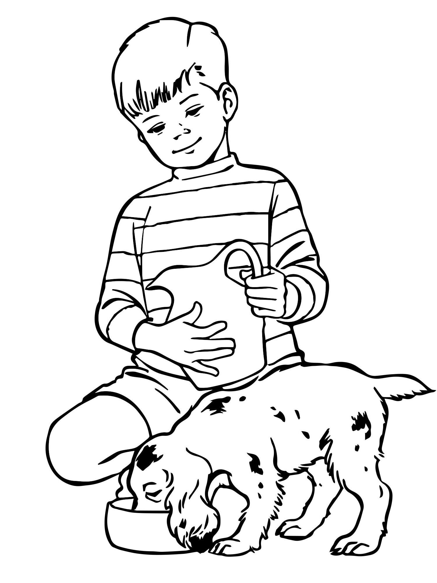 Мальчик и собака раскраска для детей