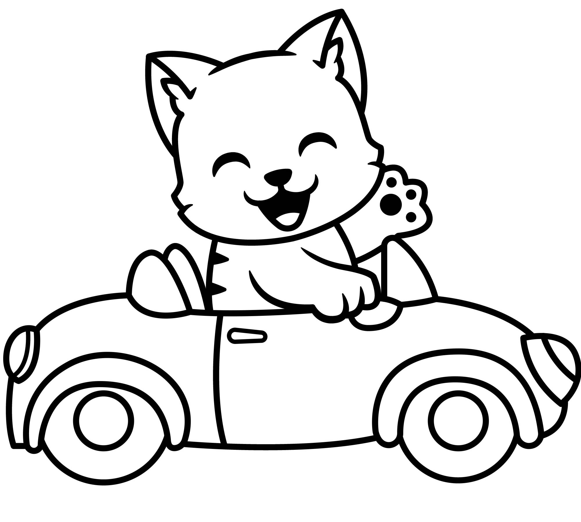 Котик в машине раскраска для детей