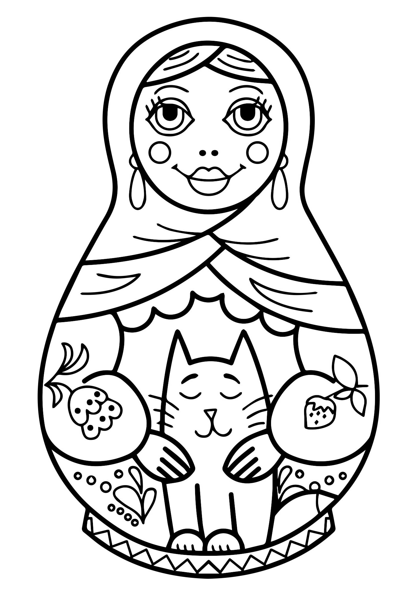 Матрешка с котом раскраска для детей